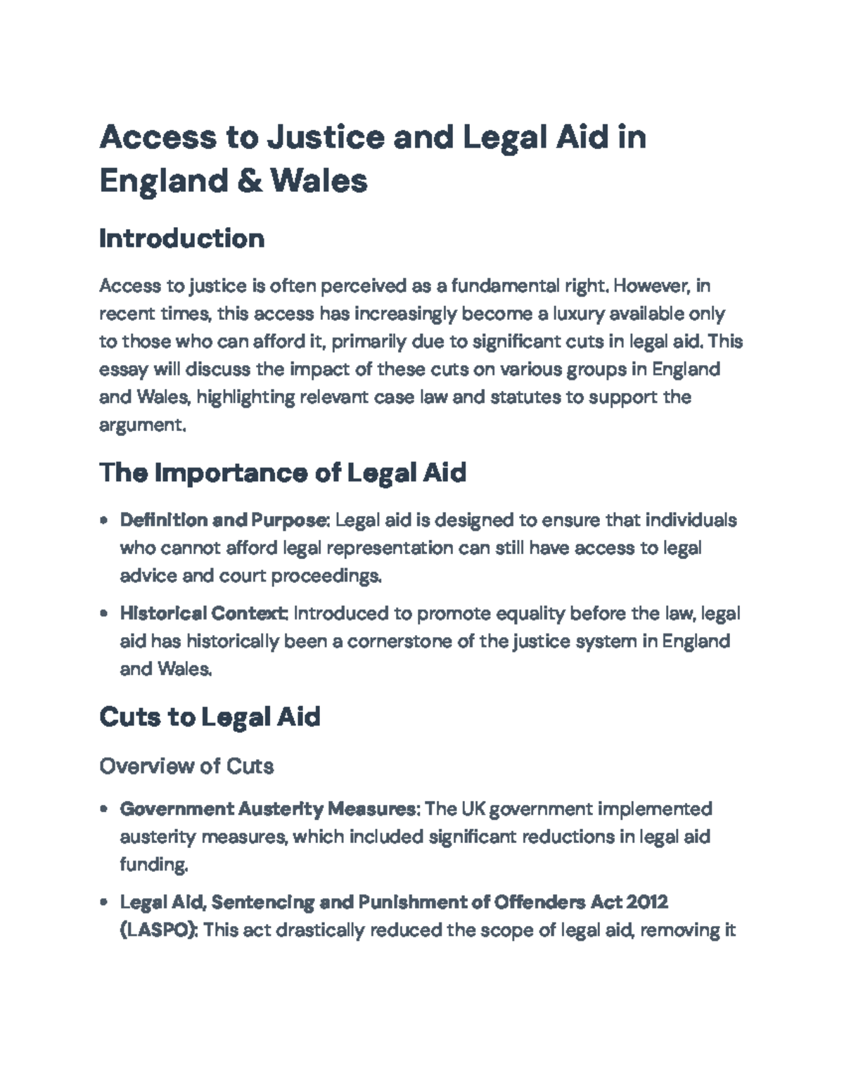 Access to Justice and Legal Aid in England & Wales: Impacts of Cuts ...
