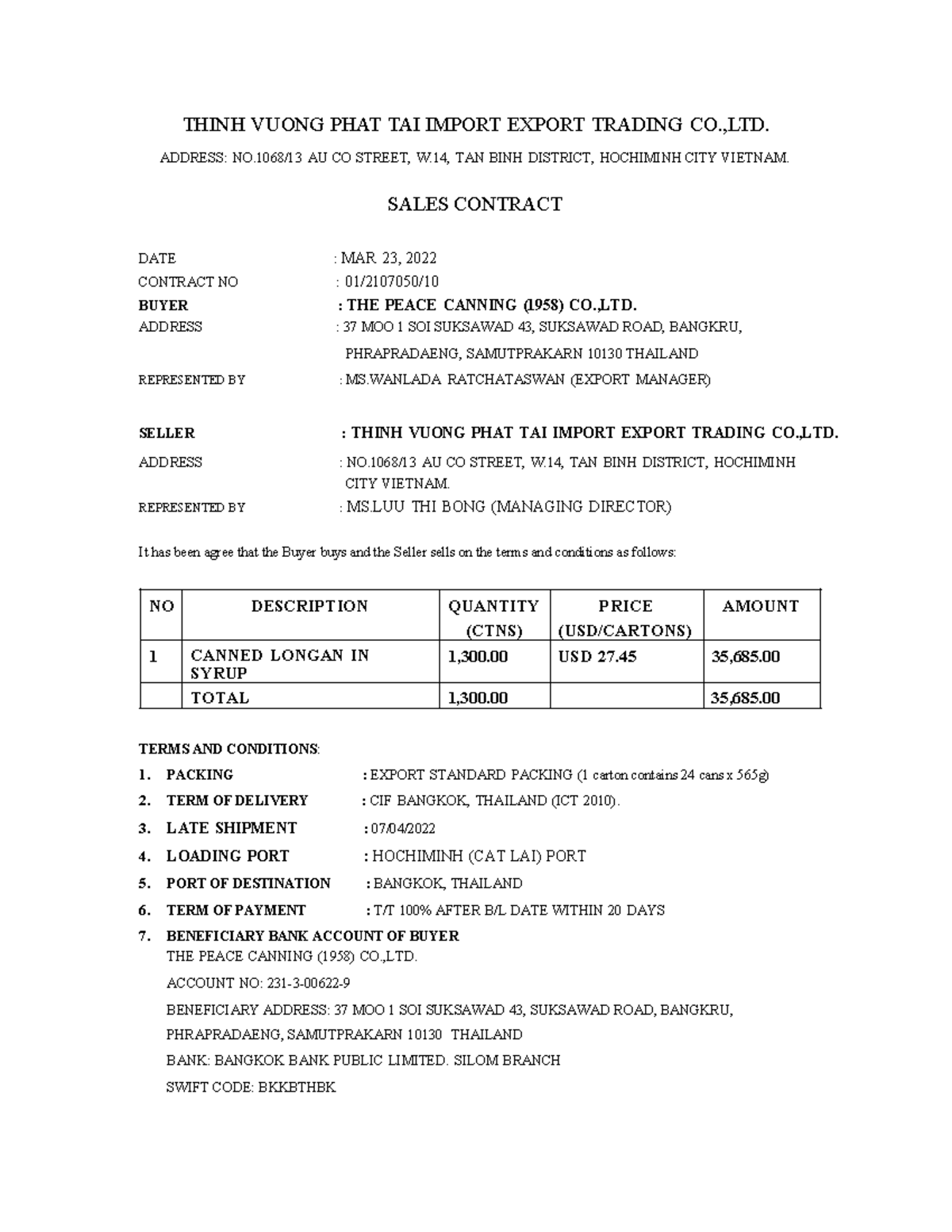 HDNT - Sales Contract for Canned Longan in Syrup - Studocu