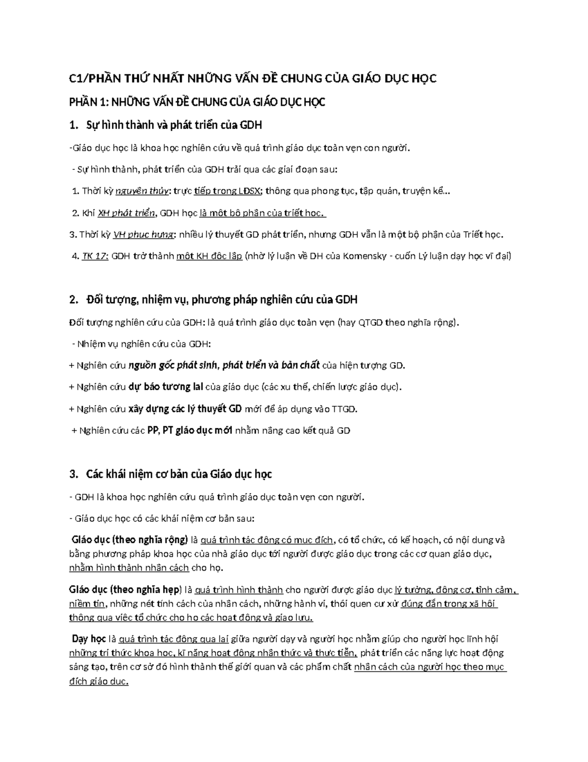 Giáo dục Học - Tóm Tắt Nội Dung Môn GDH (Học Phần 1) - Document Preview