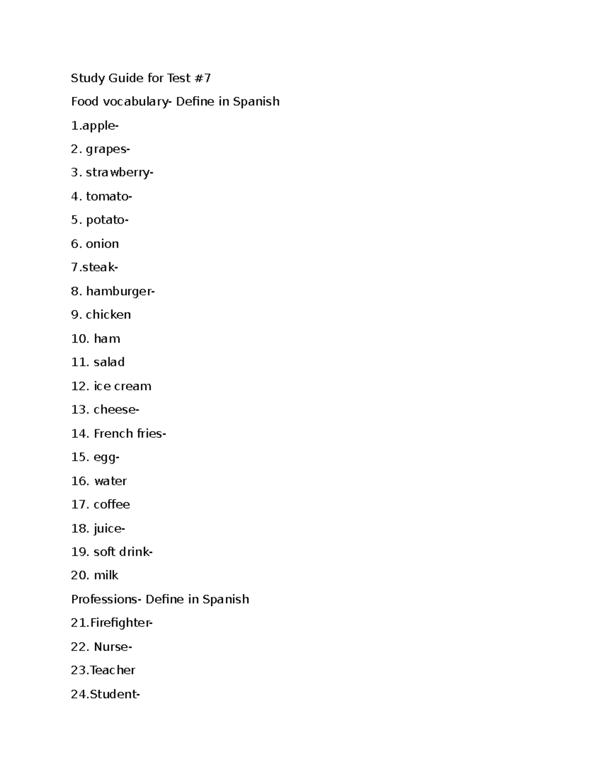 Spanish 1 Study Guide: Food Vocab & Ser/Estar/Tener Phrases - Studocu
