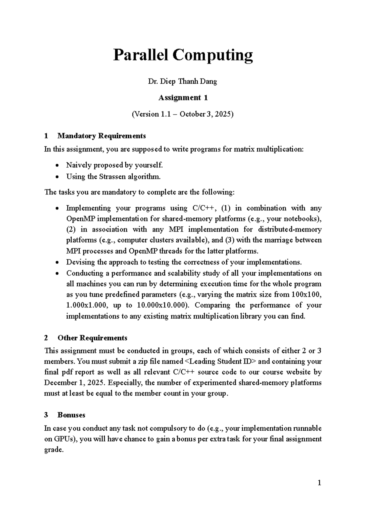 Parallel Computing Assignment 1: Matrix Multiplication Techniques - Studocu