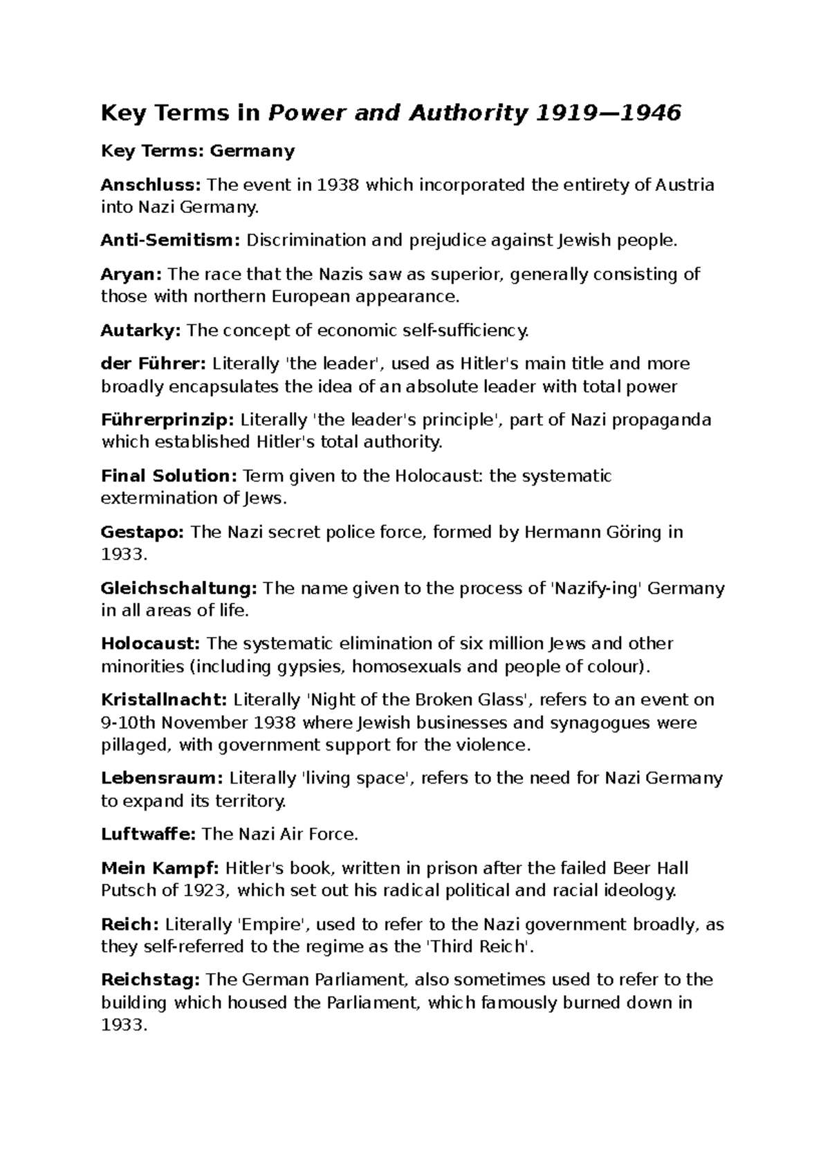 Key terms in Power and Authority - Anti-Semitism: Discrimination and ...