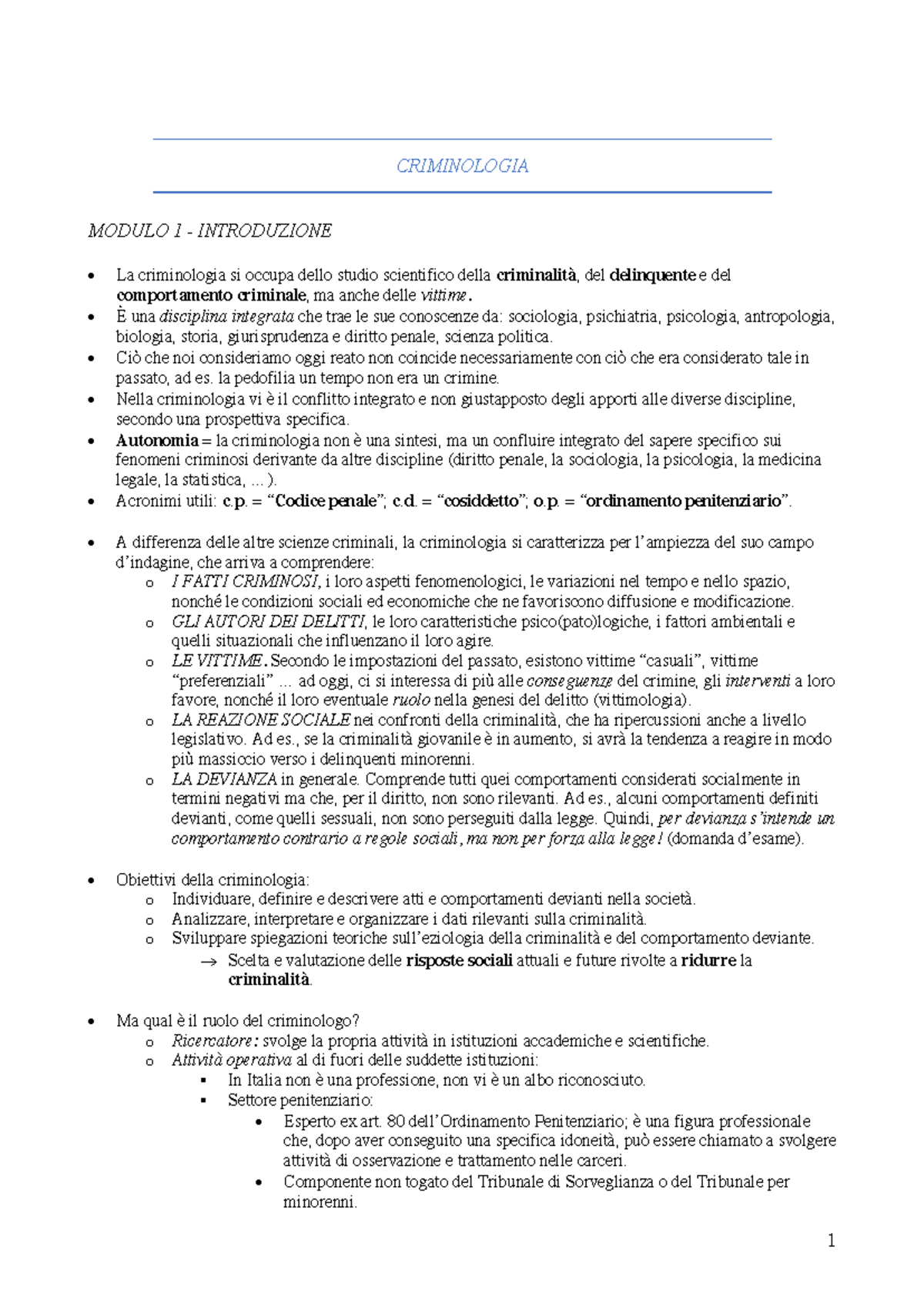 Criminologia - Appunti Completi Corso Prof.ssa De Fazio (26 Esami) - Document Preview