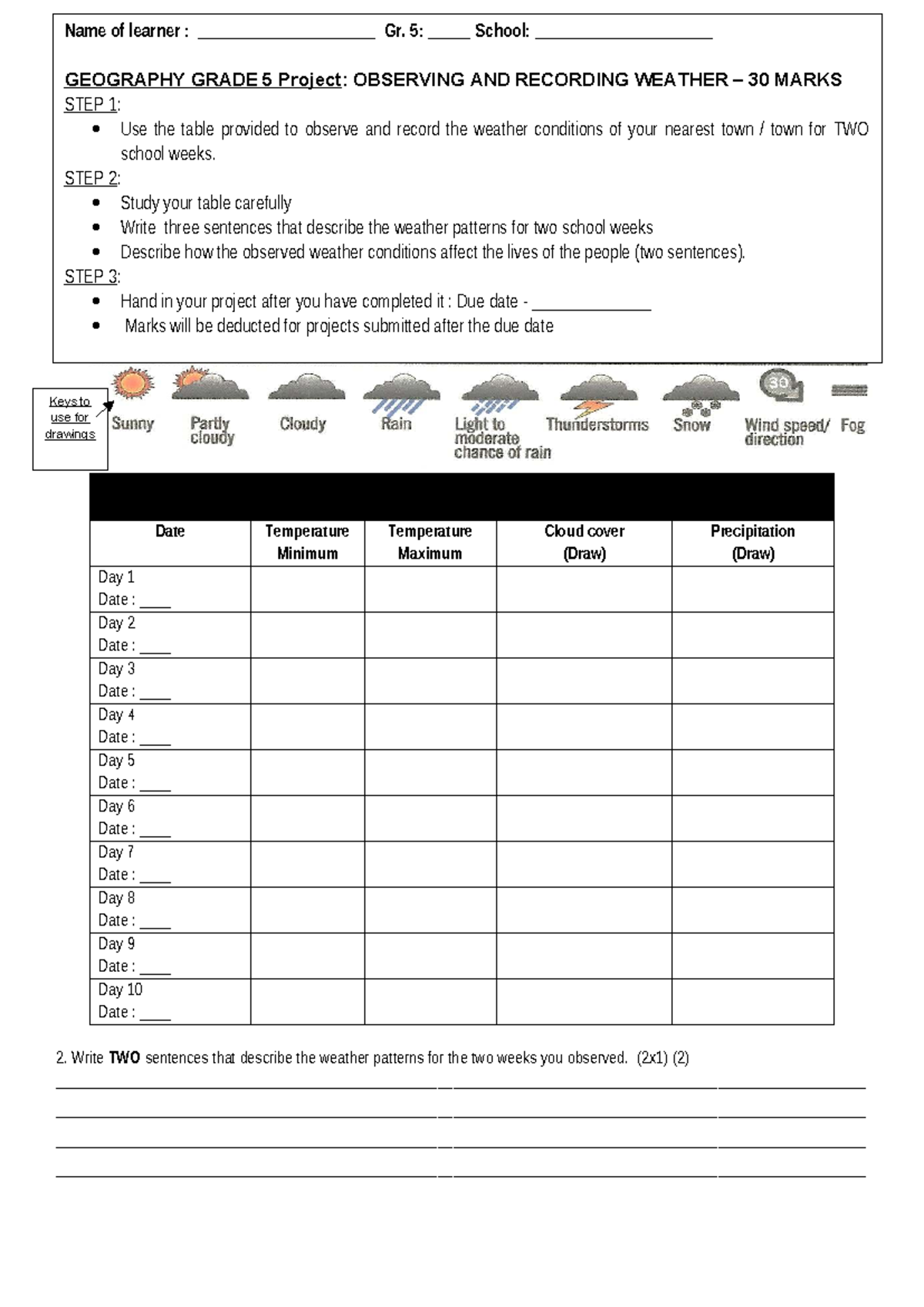 Gr. 5 Geography Project: Observing & Recording Weather Patterns ...