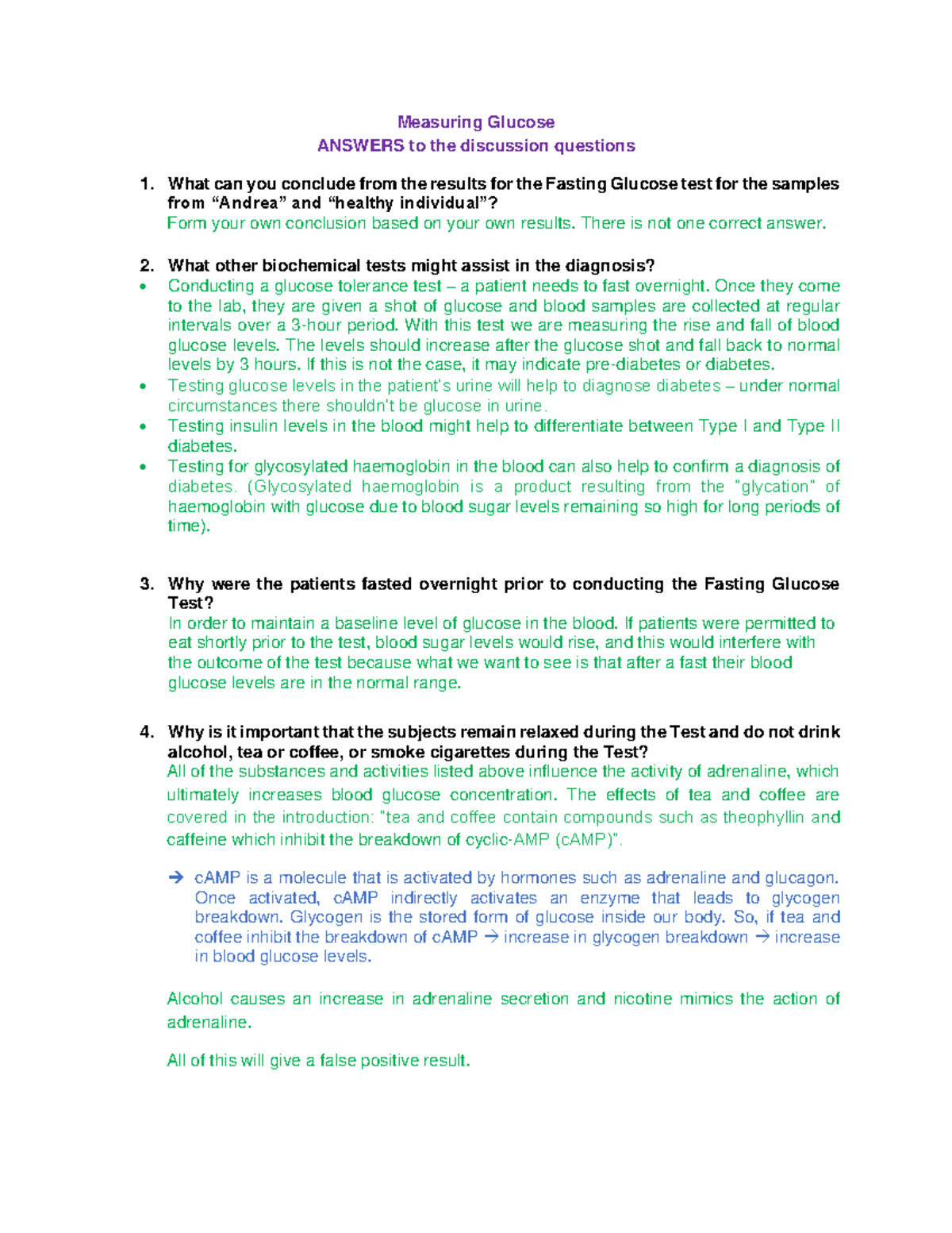 Measuring Glucose - Discussion Questions & Answers - Studocu