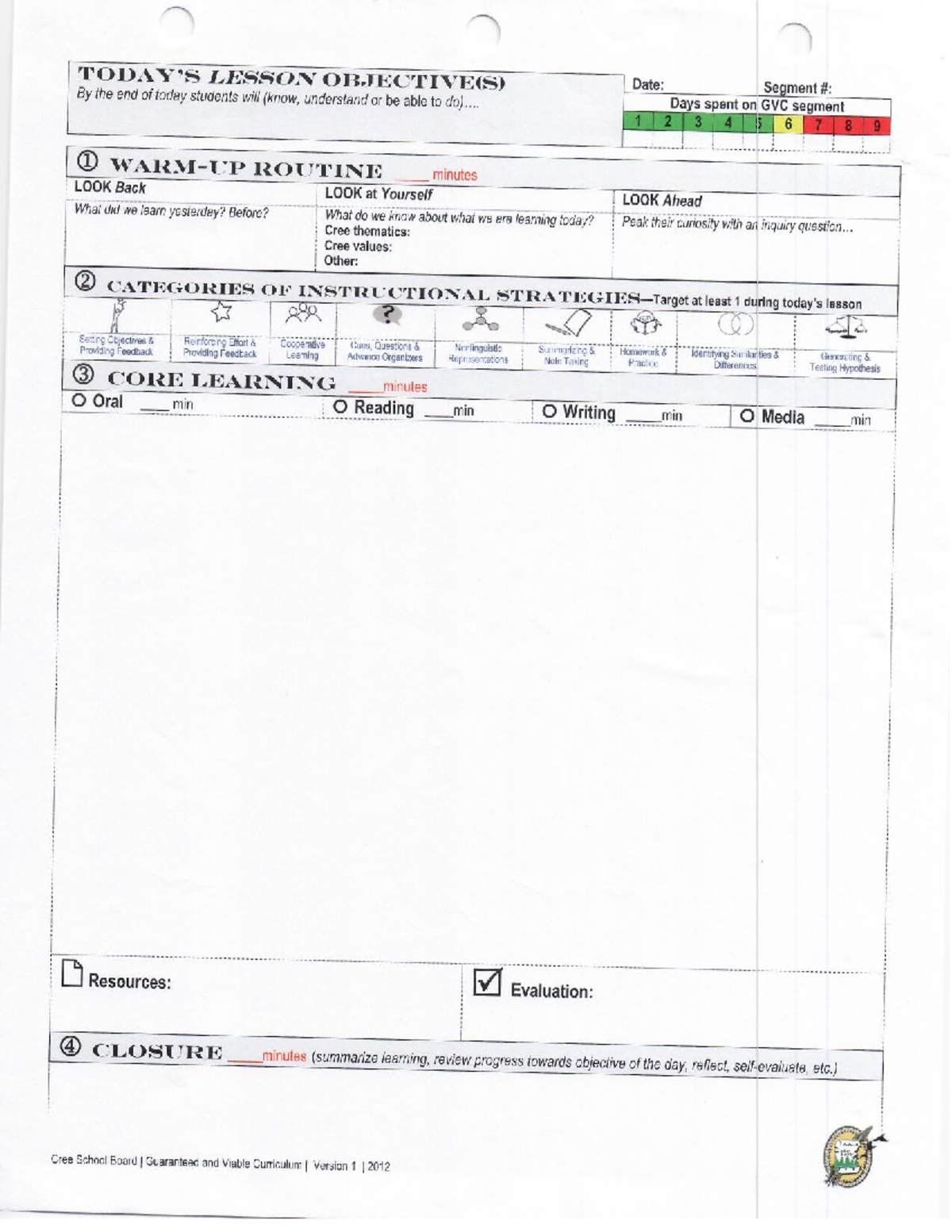 GVC Lesson Plan Template - LESSON OBJECTIVE(S) Date: Segment the end of ...