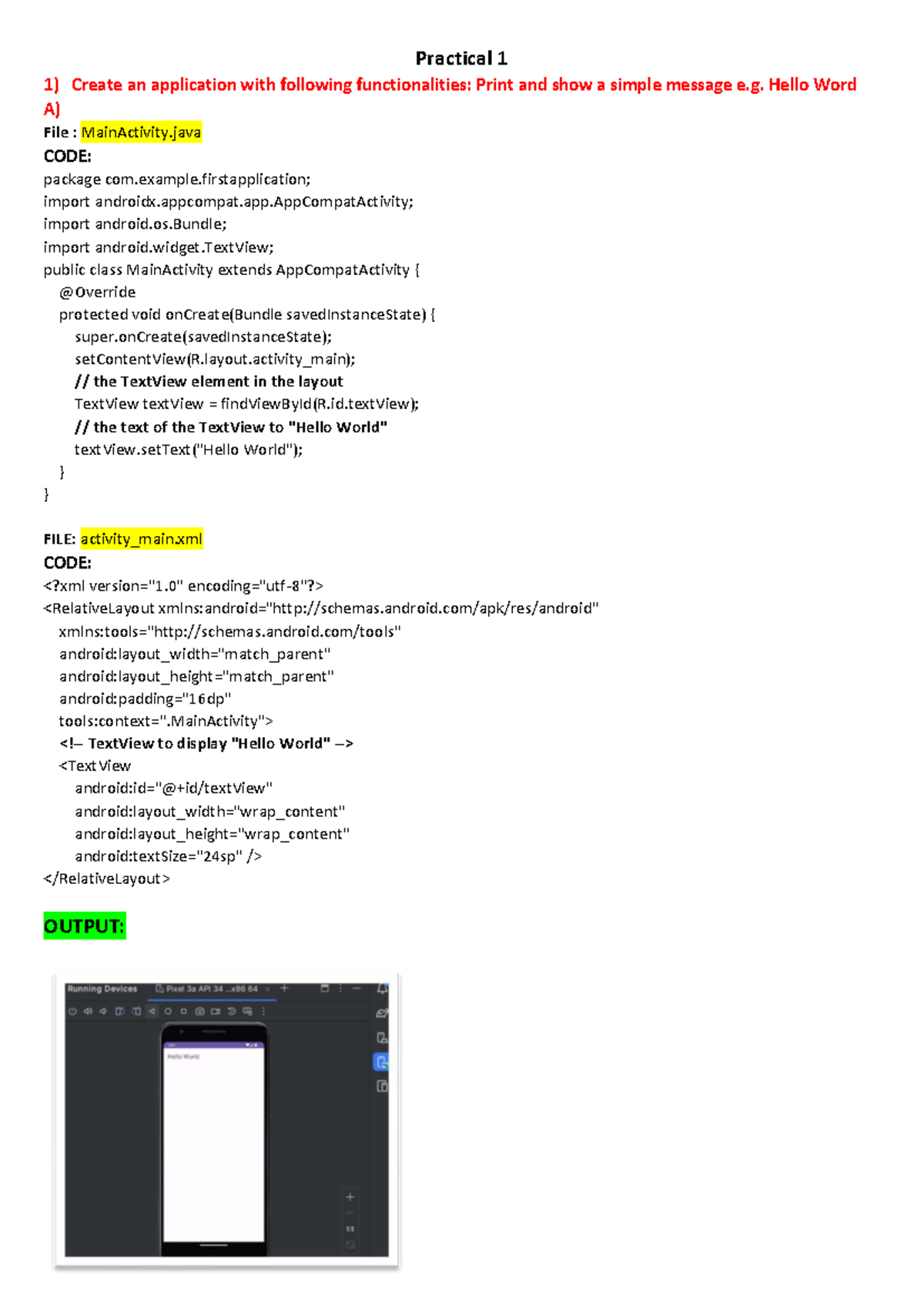Android Programming Practical Tasks - BCA - Studocu