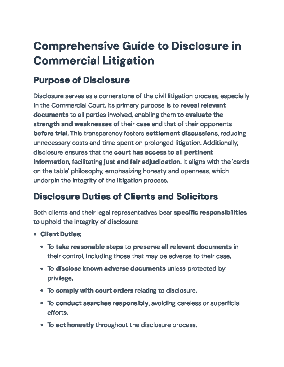 Comprehensive Guide to E-Disclosure in Commercial Litigation - Studocu