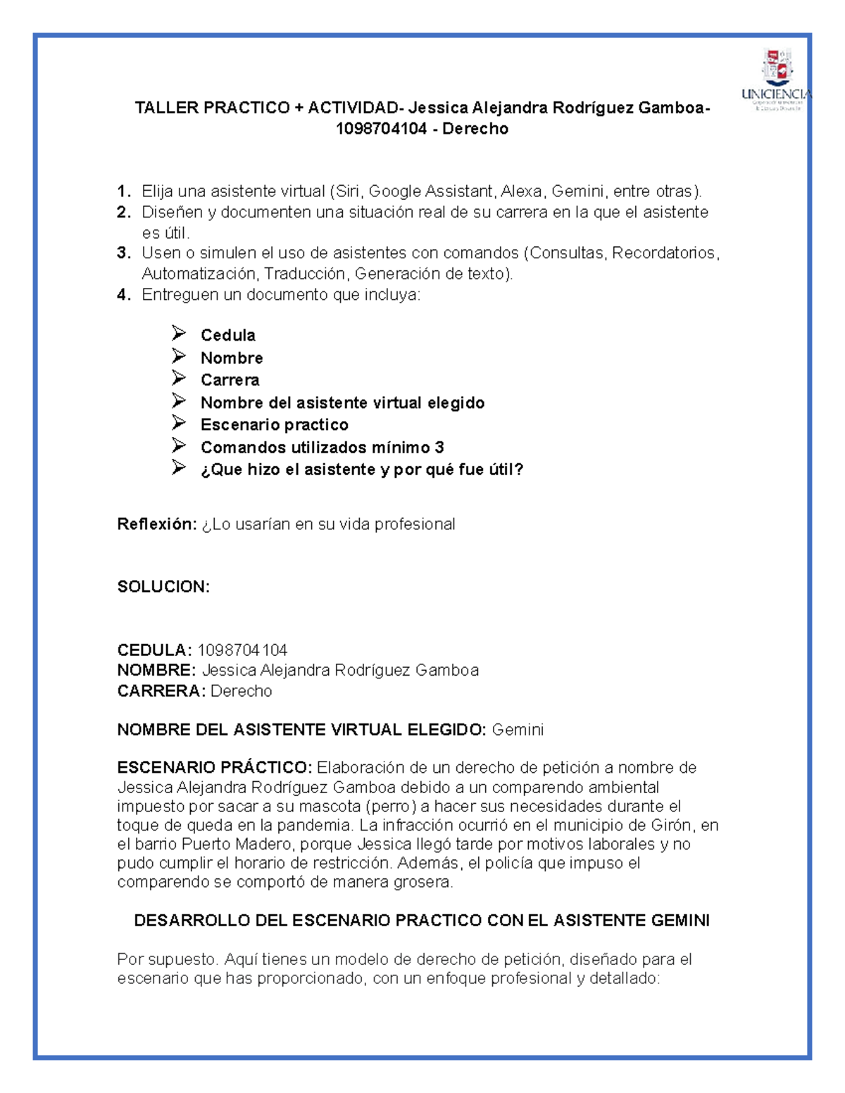 TALLER PRÁCTICO: Uso de Asistentes Virtuales en Derecho 1 - 1098704104 ...