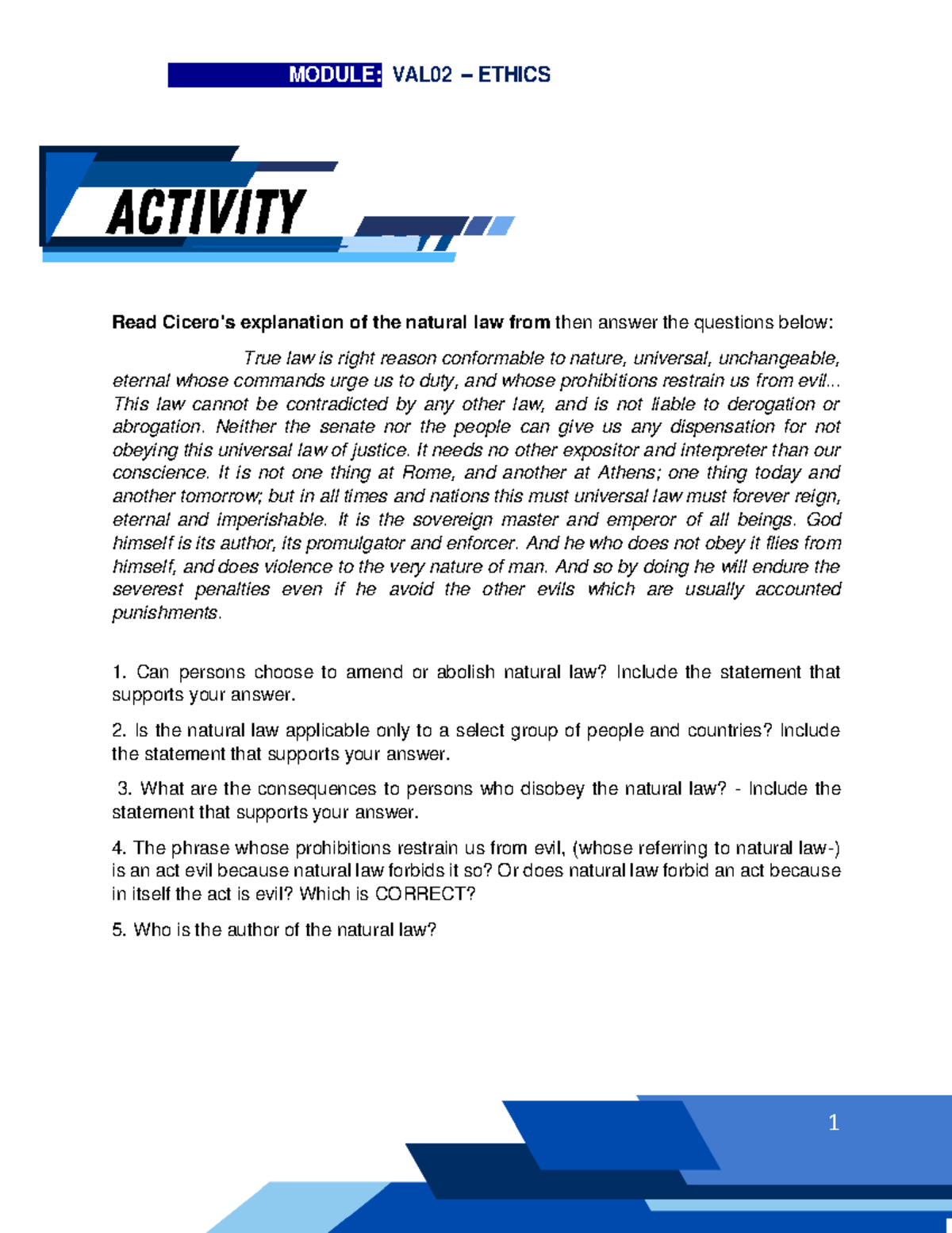 Chapter 7 Activity Summary: Understanding Natural Law in Ethics - Studocu