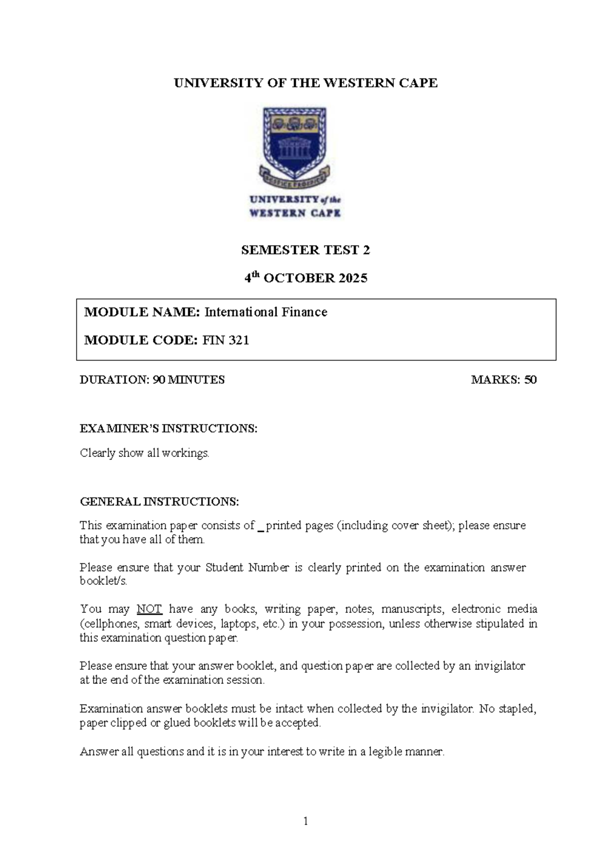FIN 321 Semester Test 2 Memo - International Finance Insights - Studocu