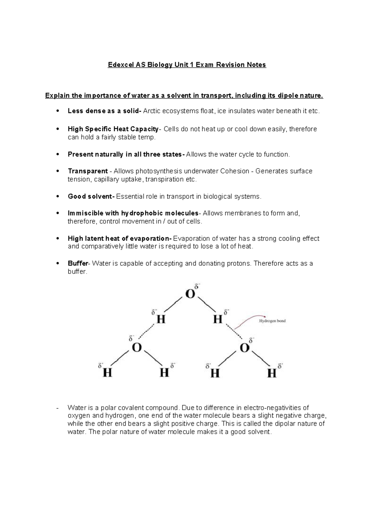 Edexcel AS Biology Unit 1 & 2 Exam Revision Notes - Studocu