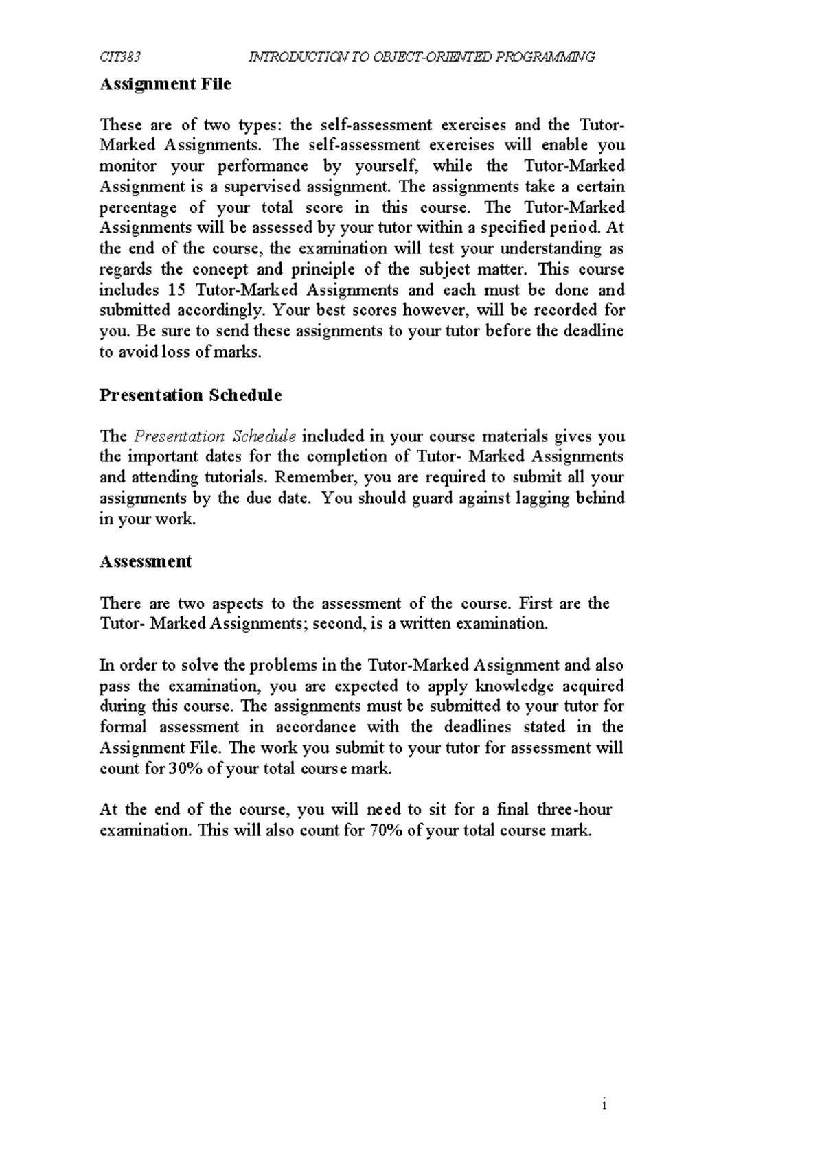 OOP notes object oriented programming - i Assignment File These are of ...