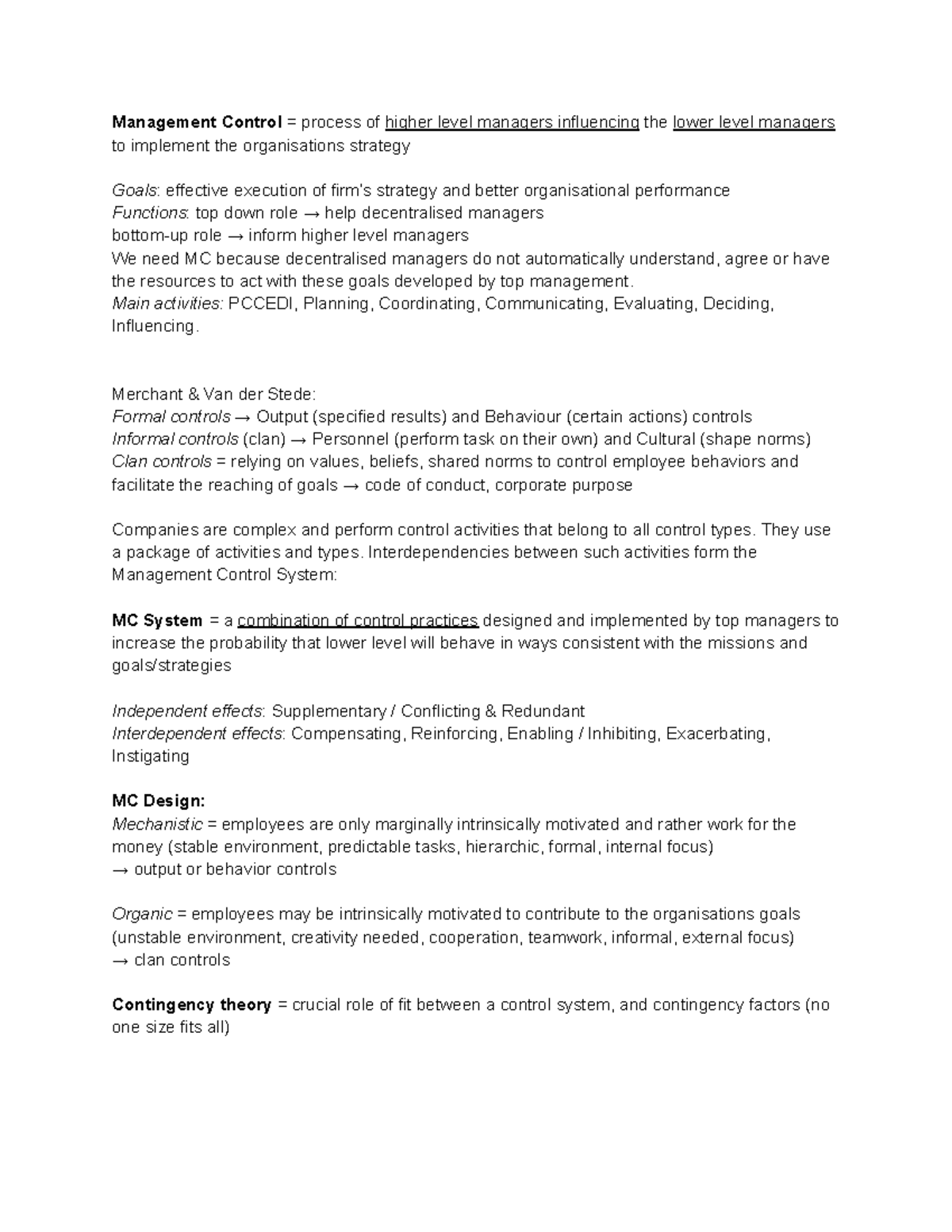 Management Control (MC) Summary: Strategies & Systems for Success ...