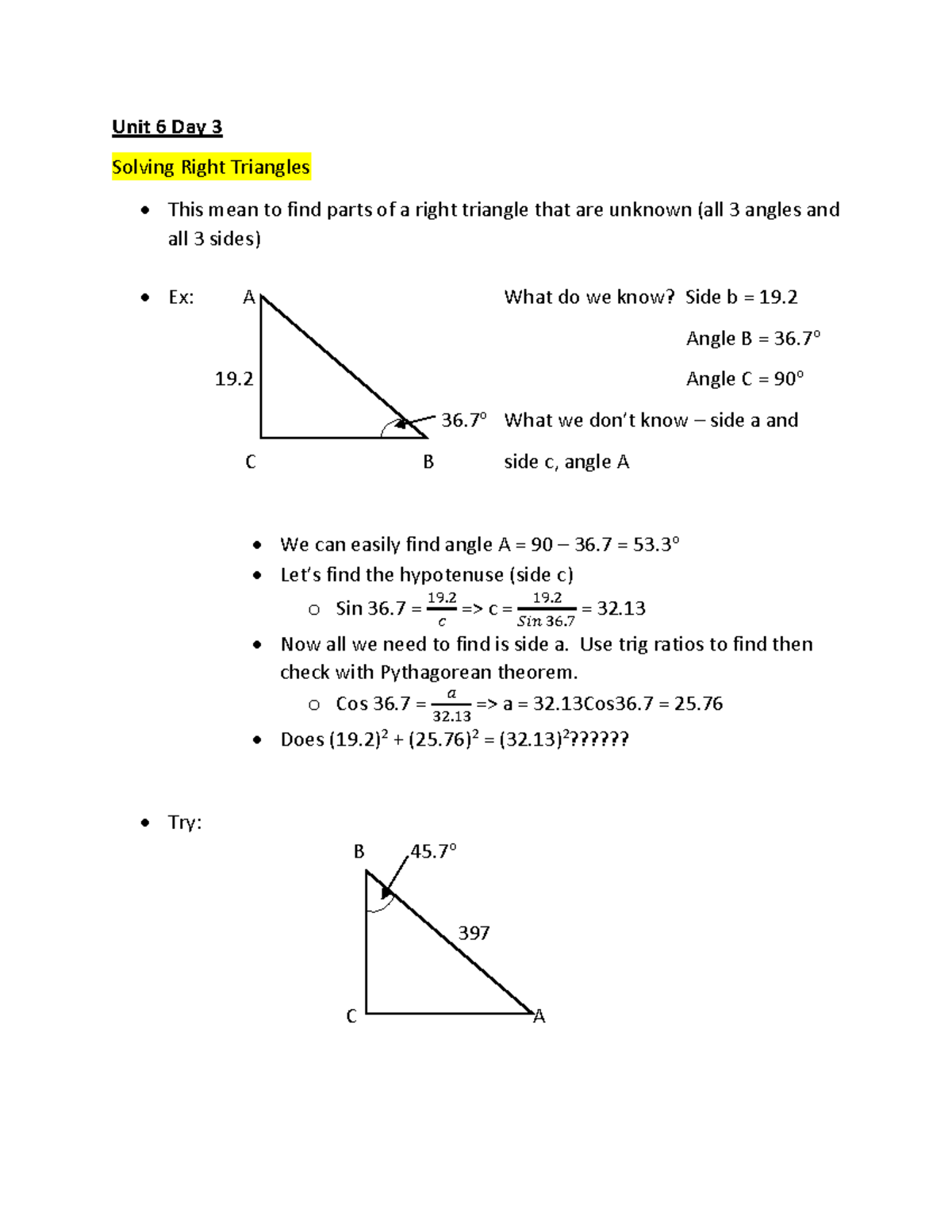 Part 3 - Trigonometry Notes - Math 099 - Algebra I - Studocu