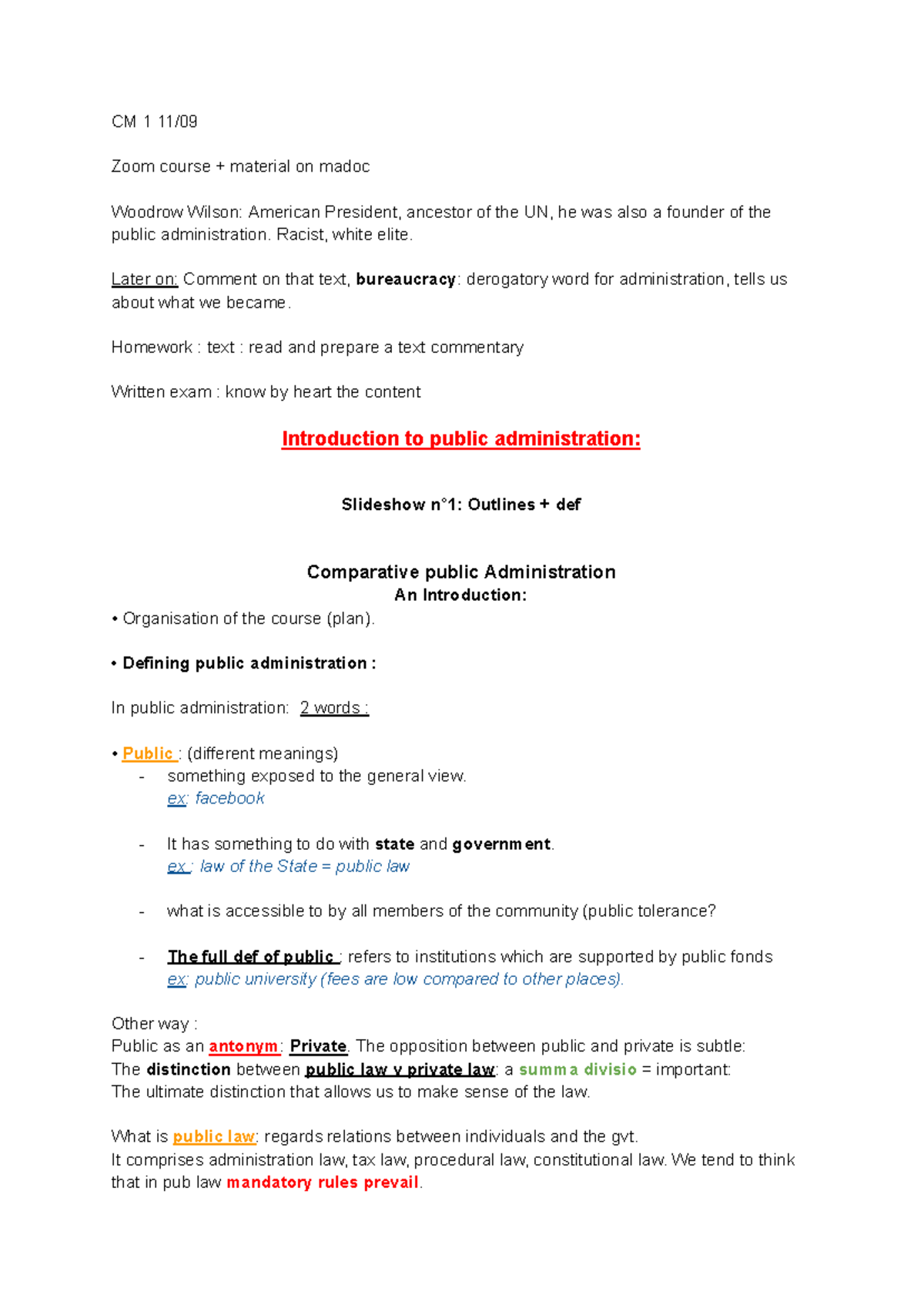 CM 1 Lecture Notes: Understanding Public Administration and Its ...