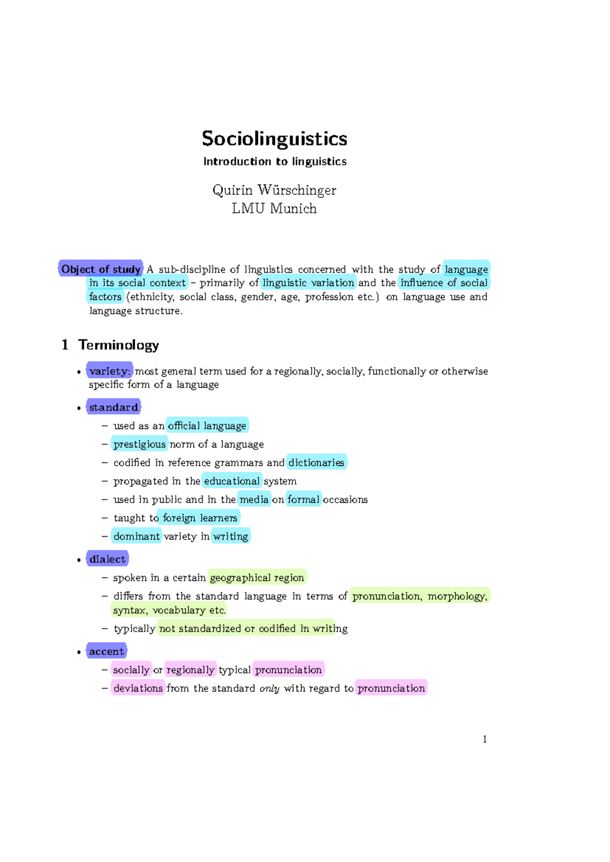Sociolinguistics Lecture Notes - LMU Munich by Q. Würschinger - Studocu