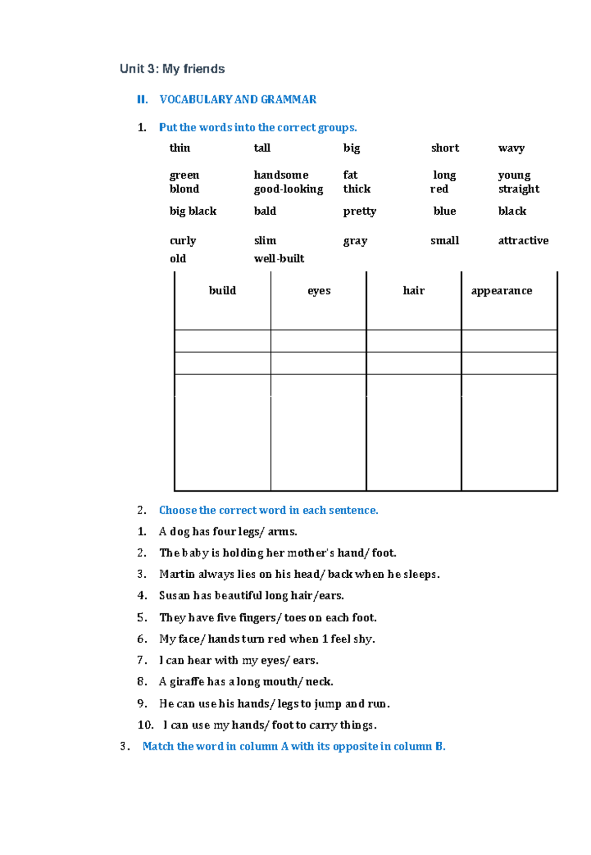 Unit 3: Vocabulary & Grammar Exercises (Chinh phục Global) - Studocu