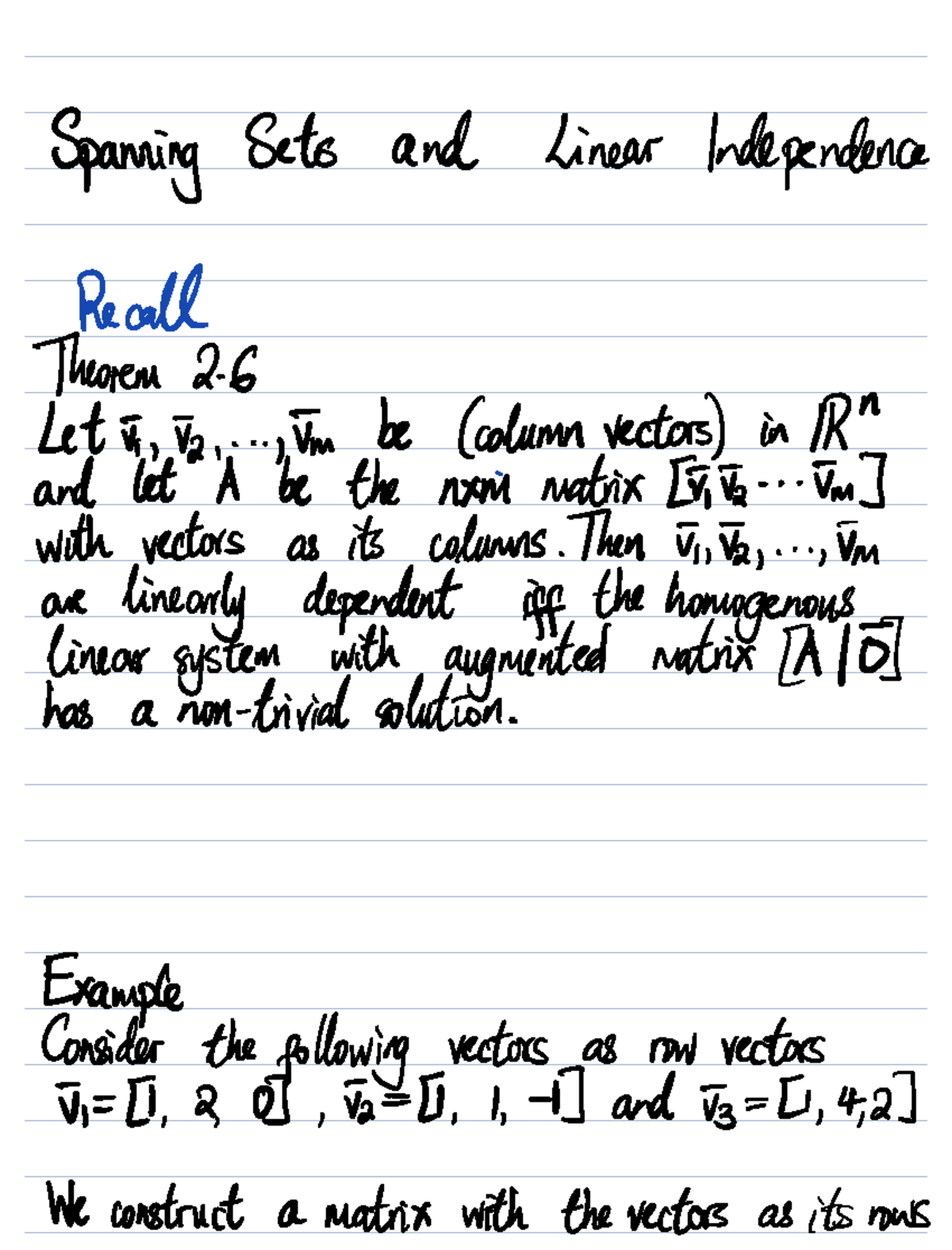 WTW211 Lecture 7-8: Spanning Sets and Linear Independence - Studocu