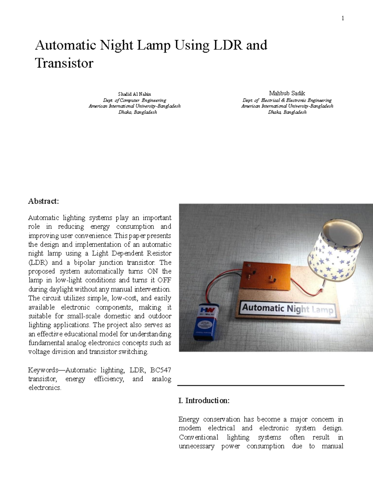 Automatic Night Lamp Design Using LDR & Transistor - CSE Group ...