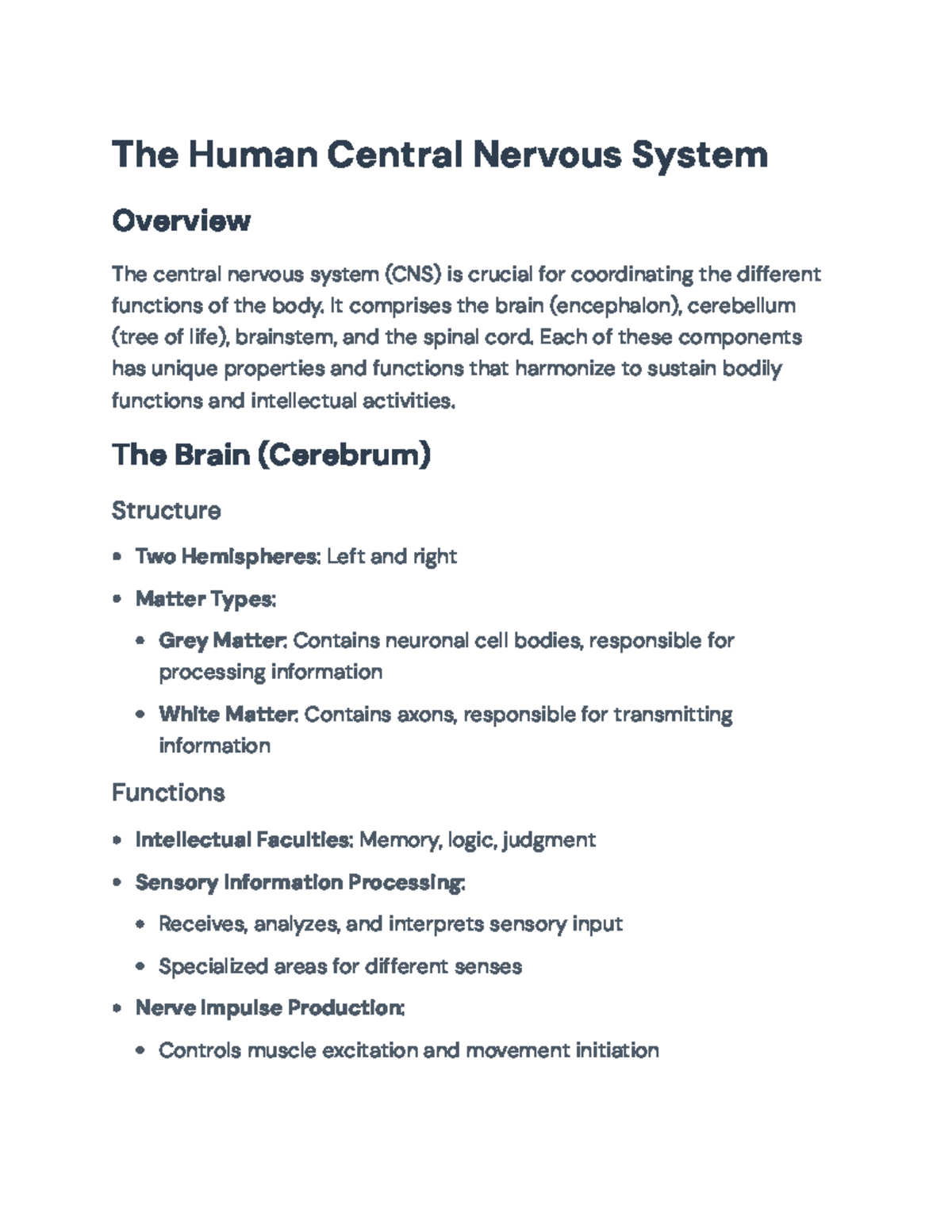 Central Nervous System Overview: Structure and Functions Analysis - The ...