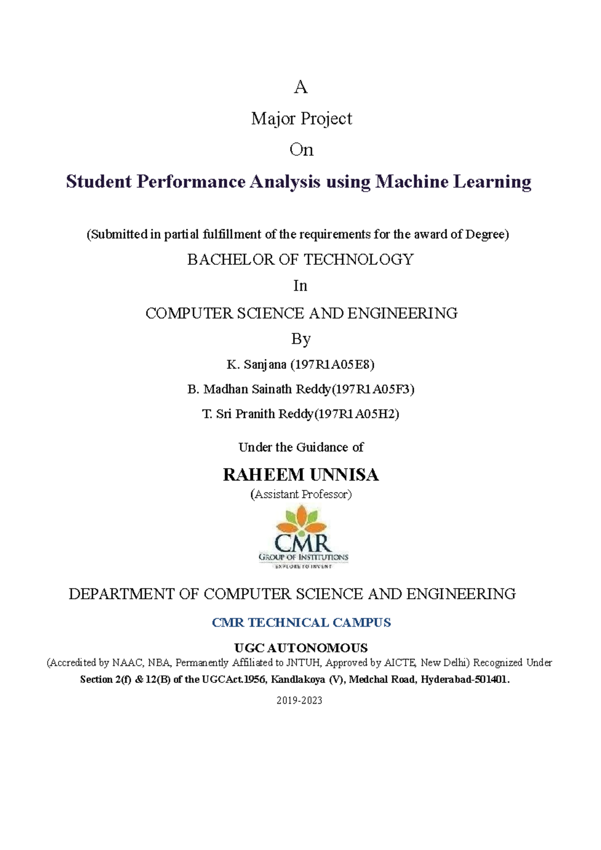 Final Abstract on B.Tech Project - Student Performance Analysis - Studocu