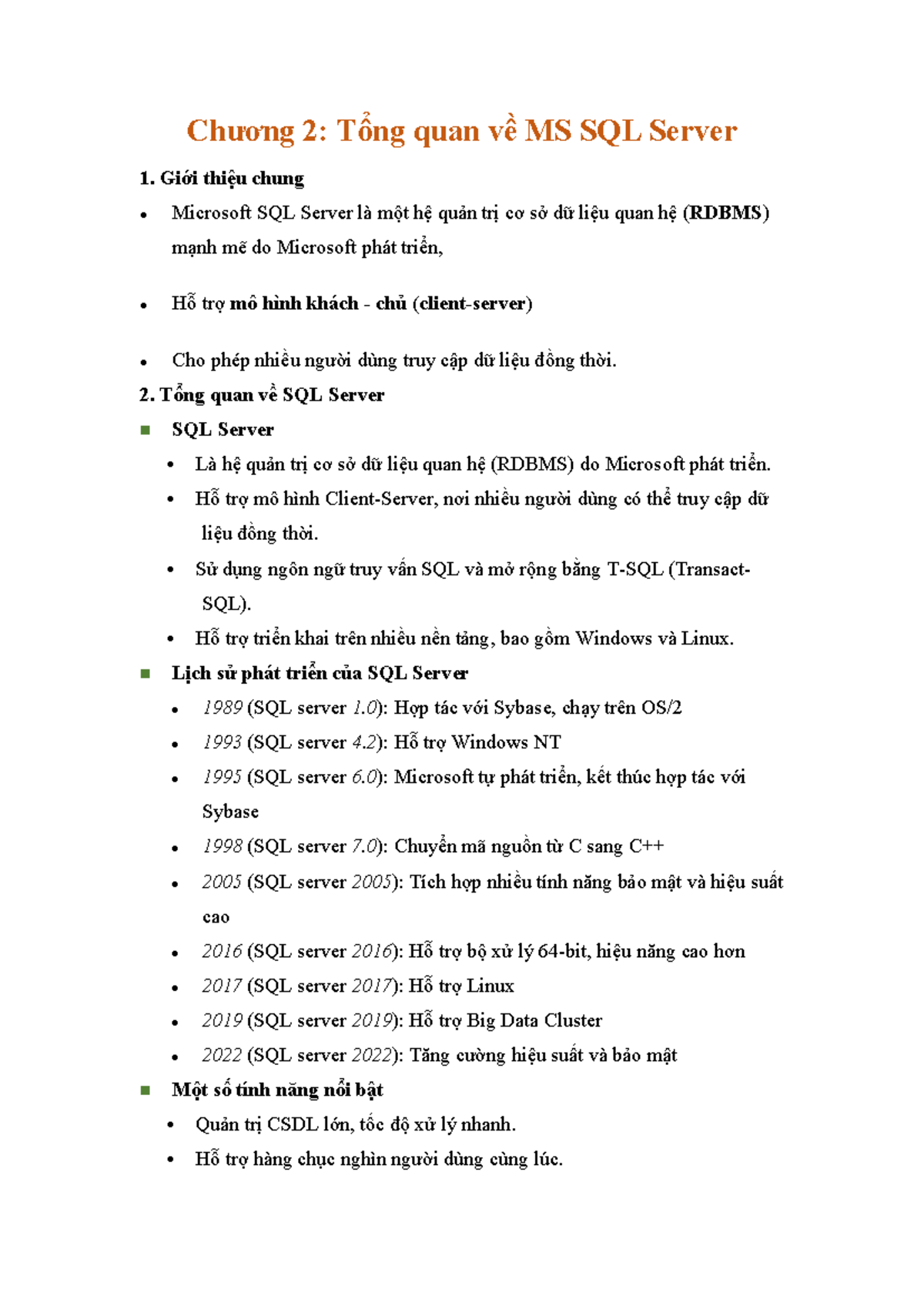 TỔNG QUAN VỀ MS SQL SERVER - CHƯƠNG 2 HỌC PHẦN IT101 - Studocu