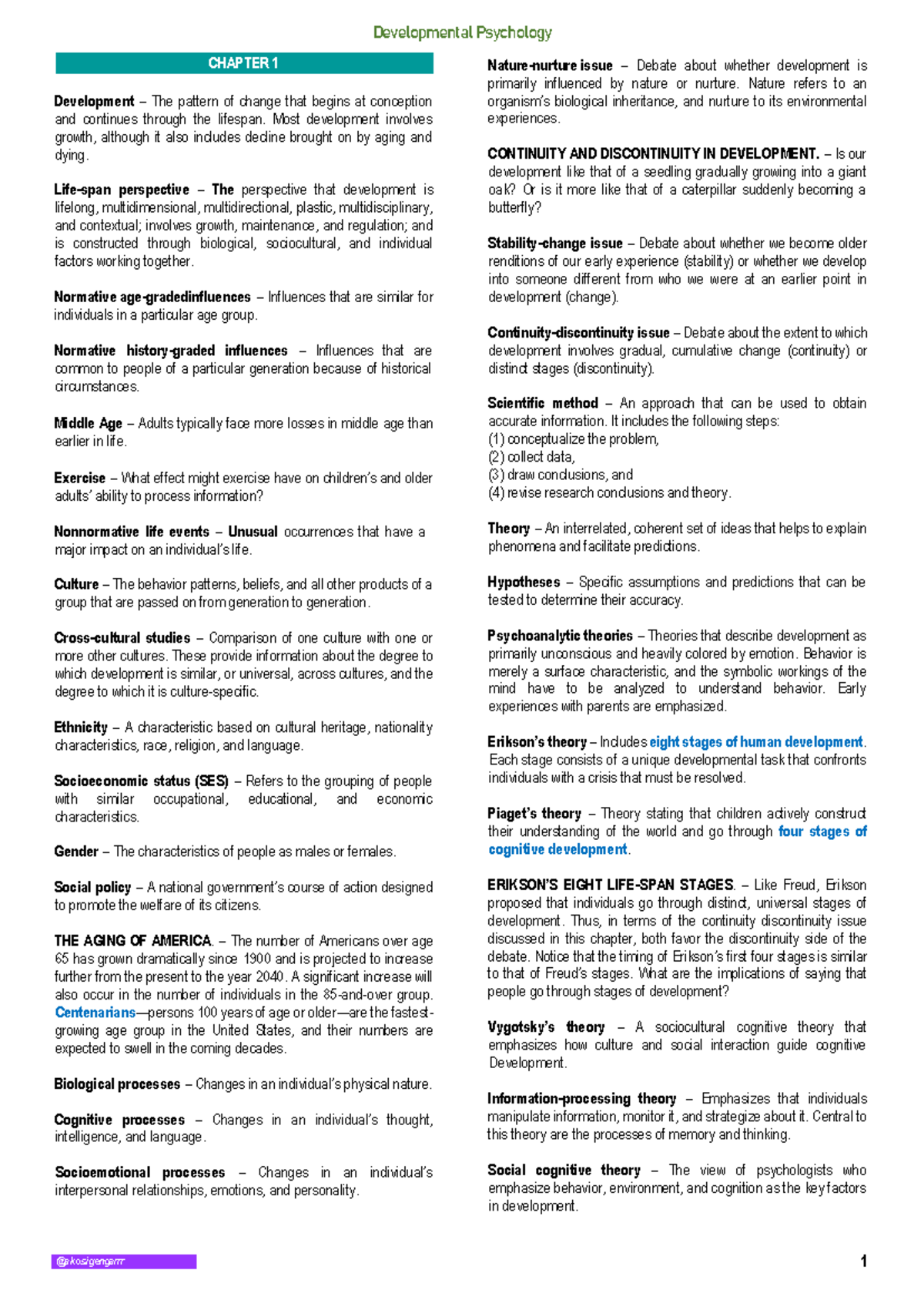 Developmental Psychology CH 1-20: Comprehensive Review of Human ...