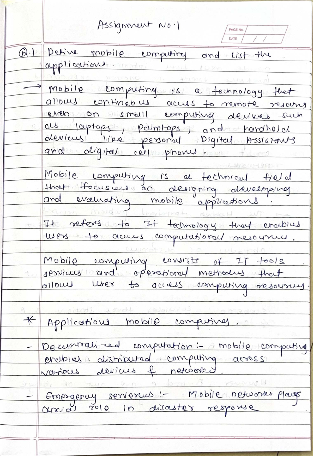Mobile Computing - Assignment No. 1 Overview and Applications - Studocu