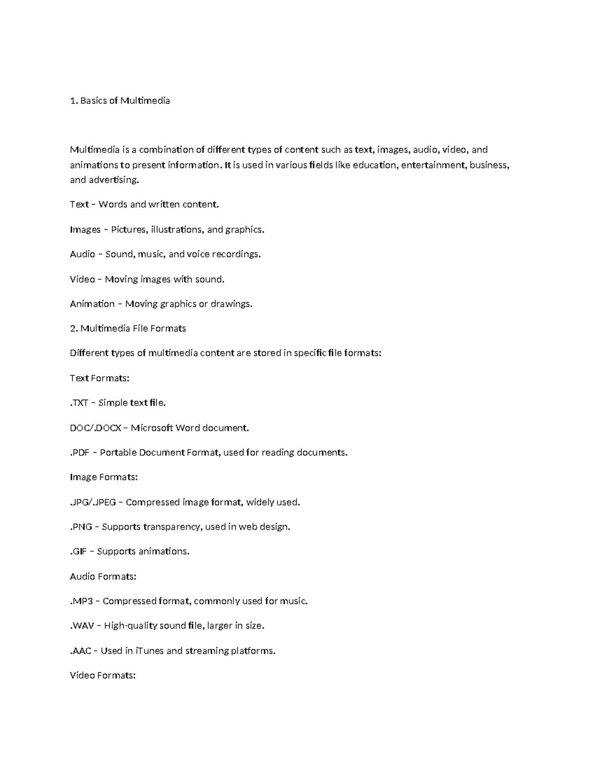 Multimedia Basics and File Formats - Grade 10 B Group 2 Notes - Studocu