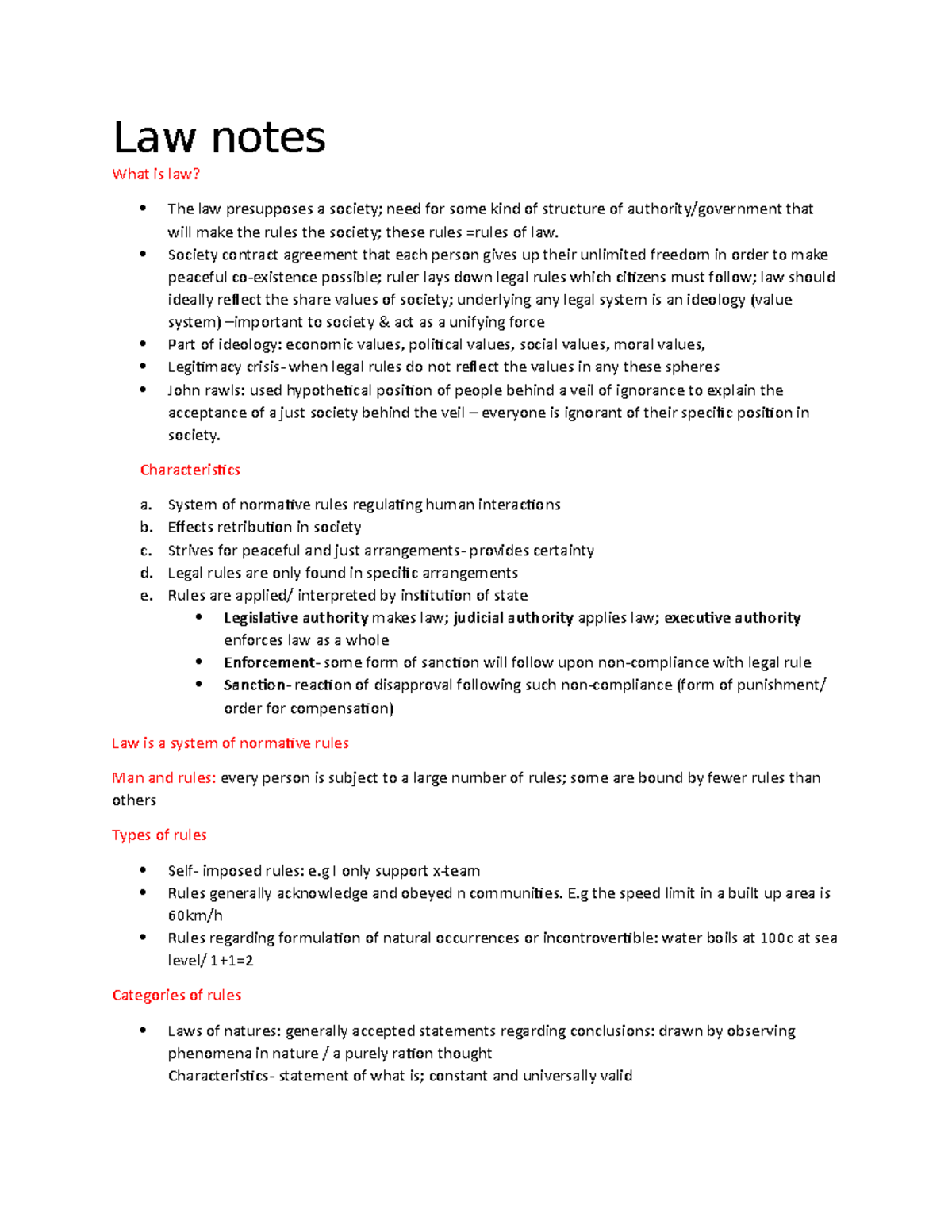 Law Notes: Introduction to Law (INL 100) - Understanding Legal Systems ...