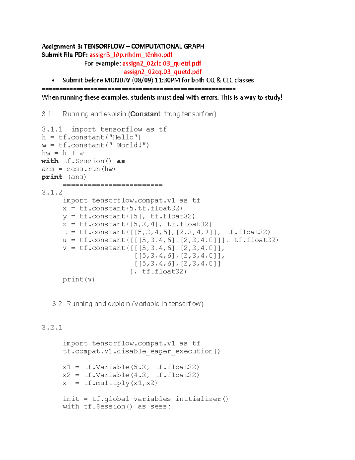 Assignment 3: Deep Learning Intro with TensorFlow Concepts - Studocu