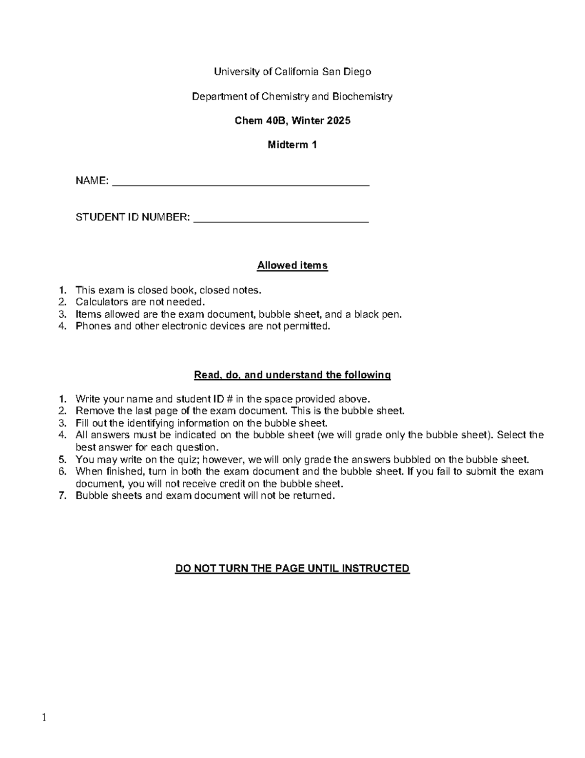Chem 40B Winter 2025 Midterm 1 Exam Instructions and Questions - Studocu