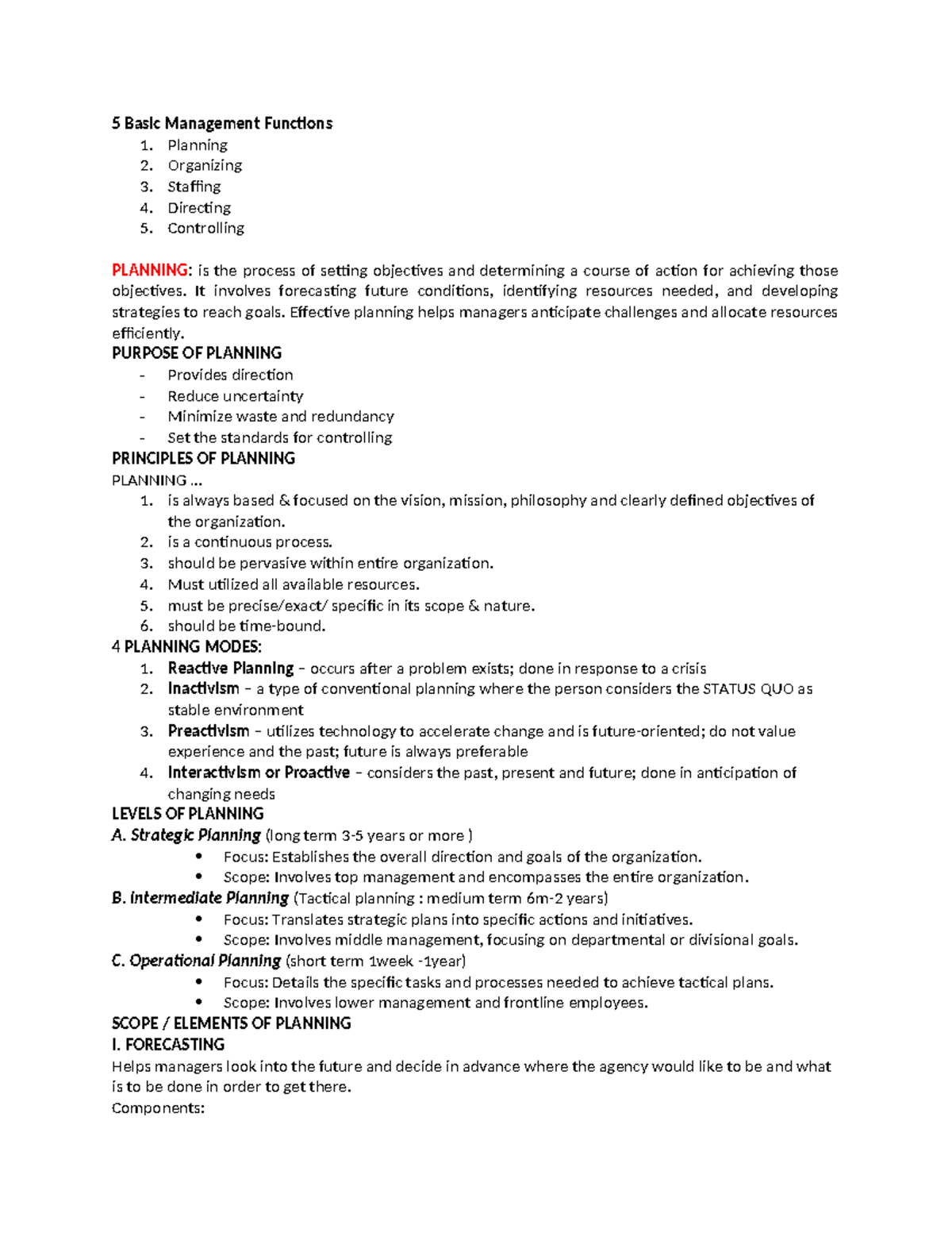 5 Basic Management Functions: Planning, Organizing, Staffing, Directing ...
