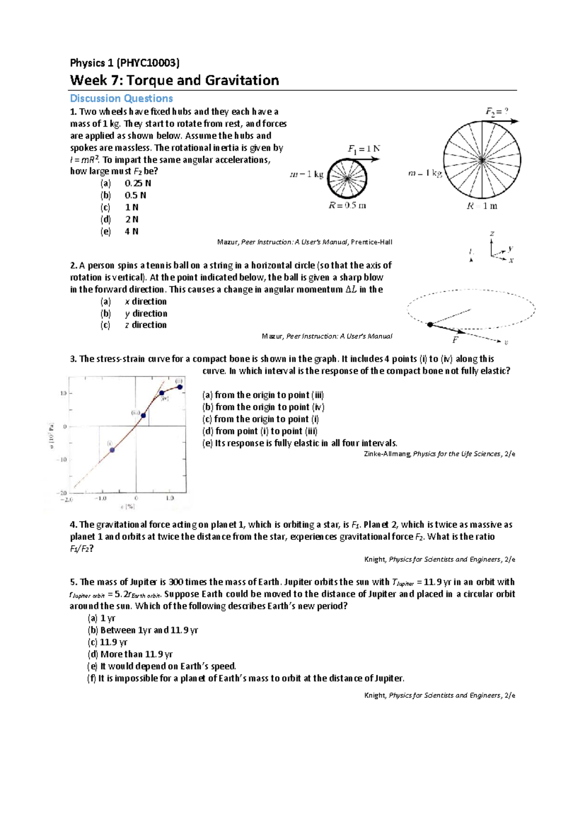 PHYC10003 PSC6 - Torque and Gravitation Problem Solving Questions - Studocu