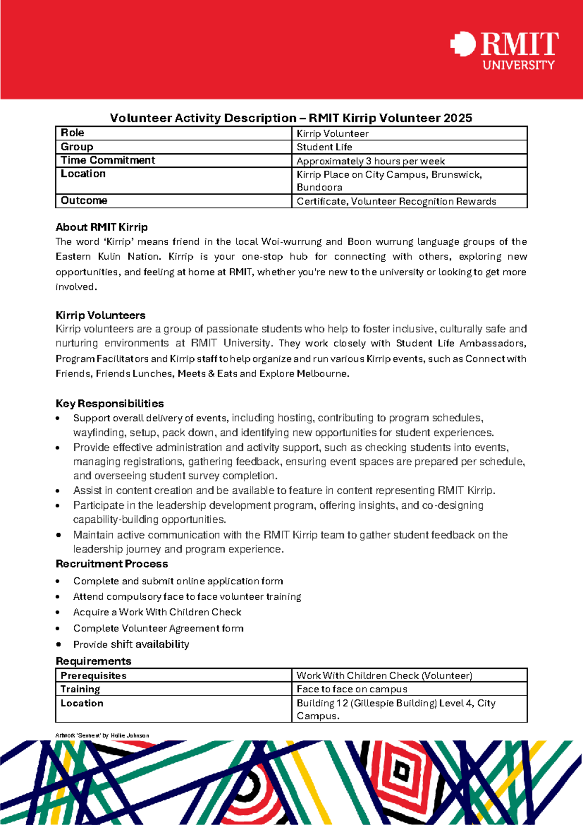 Kirrip Volunteer Activity Description 2025 - RMIT Student Life - Studocu