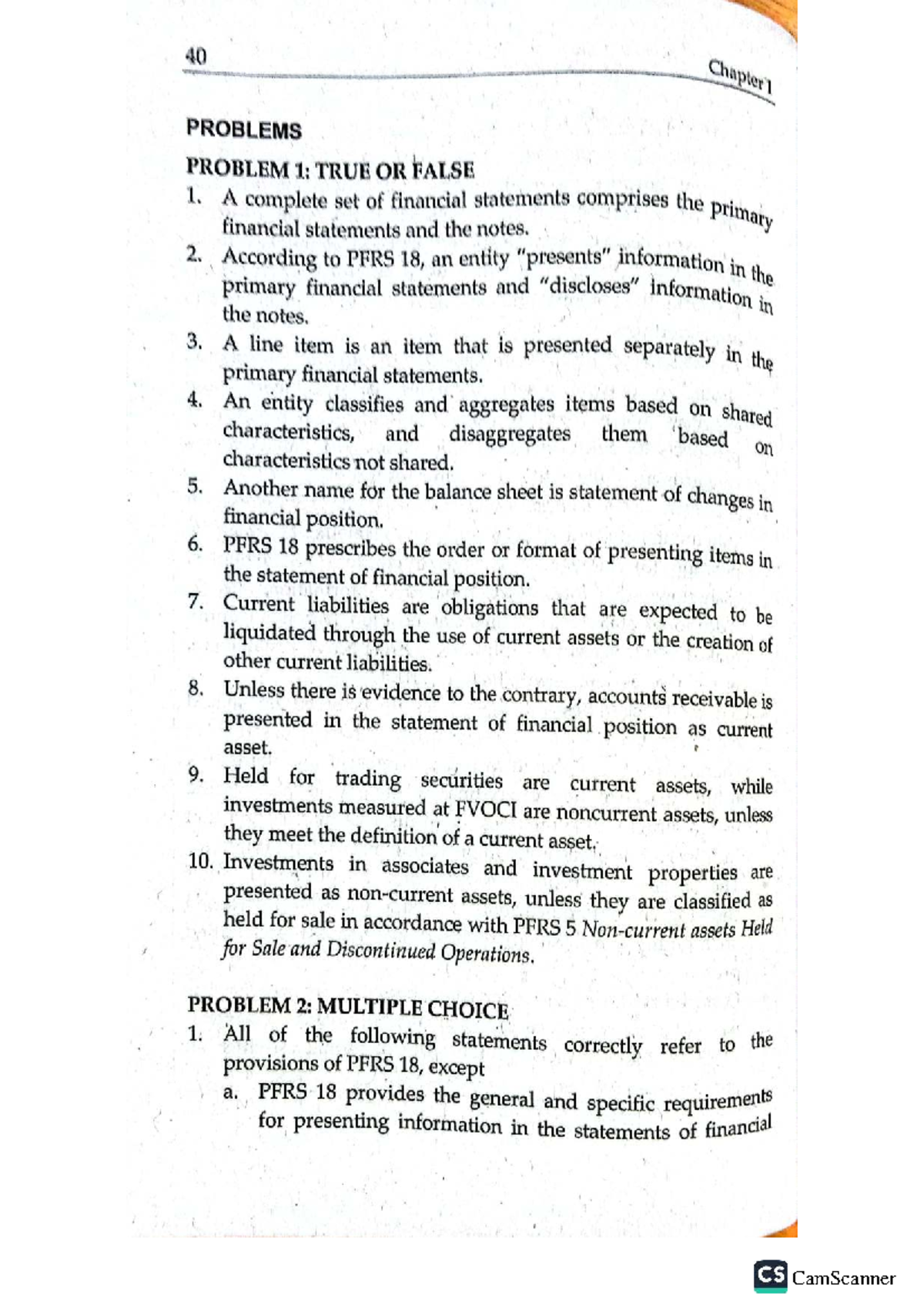 CS 40 Chapter 1 Financial Statement Problems and Exercises - Studocu