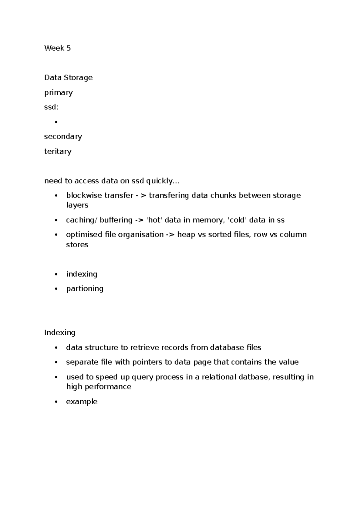 CS101 - Week 5 Lecture Notes on Data Storage and Indexing - Studocu