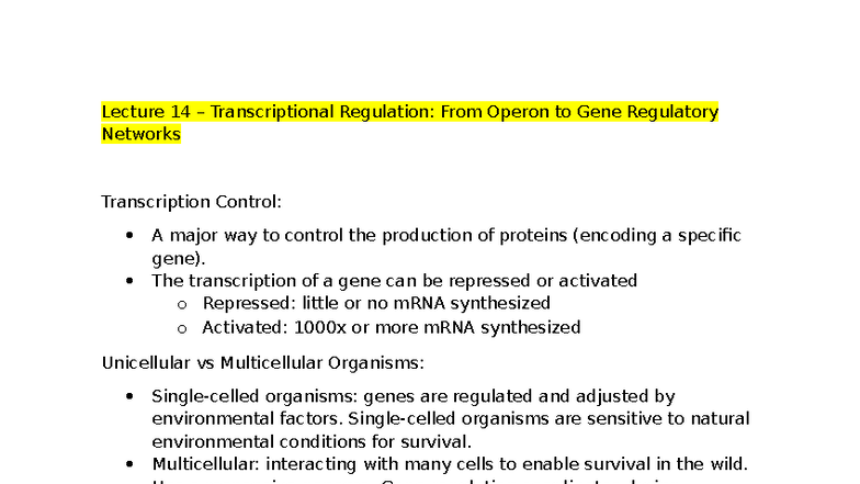 Molecular Biology 101: Final Exam on Transcriptional Regulation - Studocu