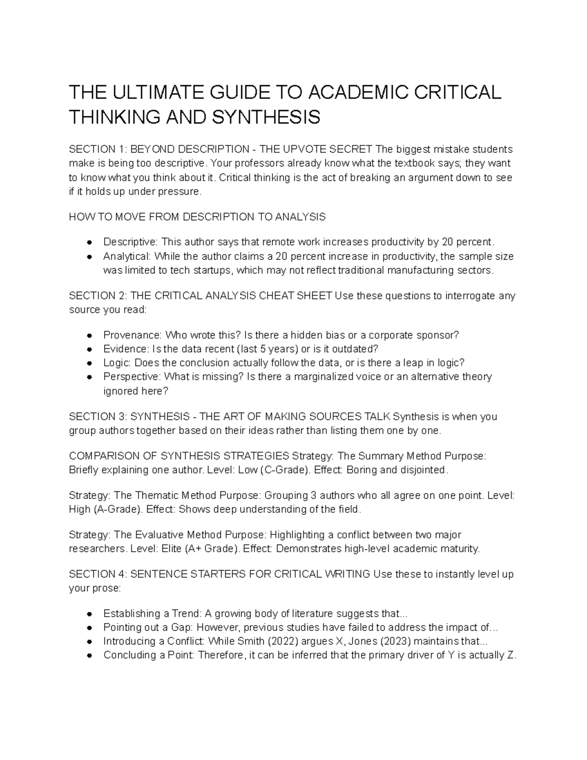 Academic Critical Thinking & Synthesis Guide: Key Strategies & Tips ...