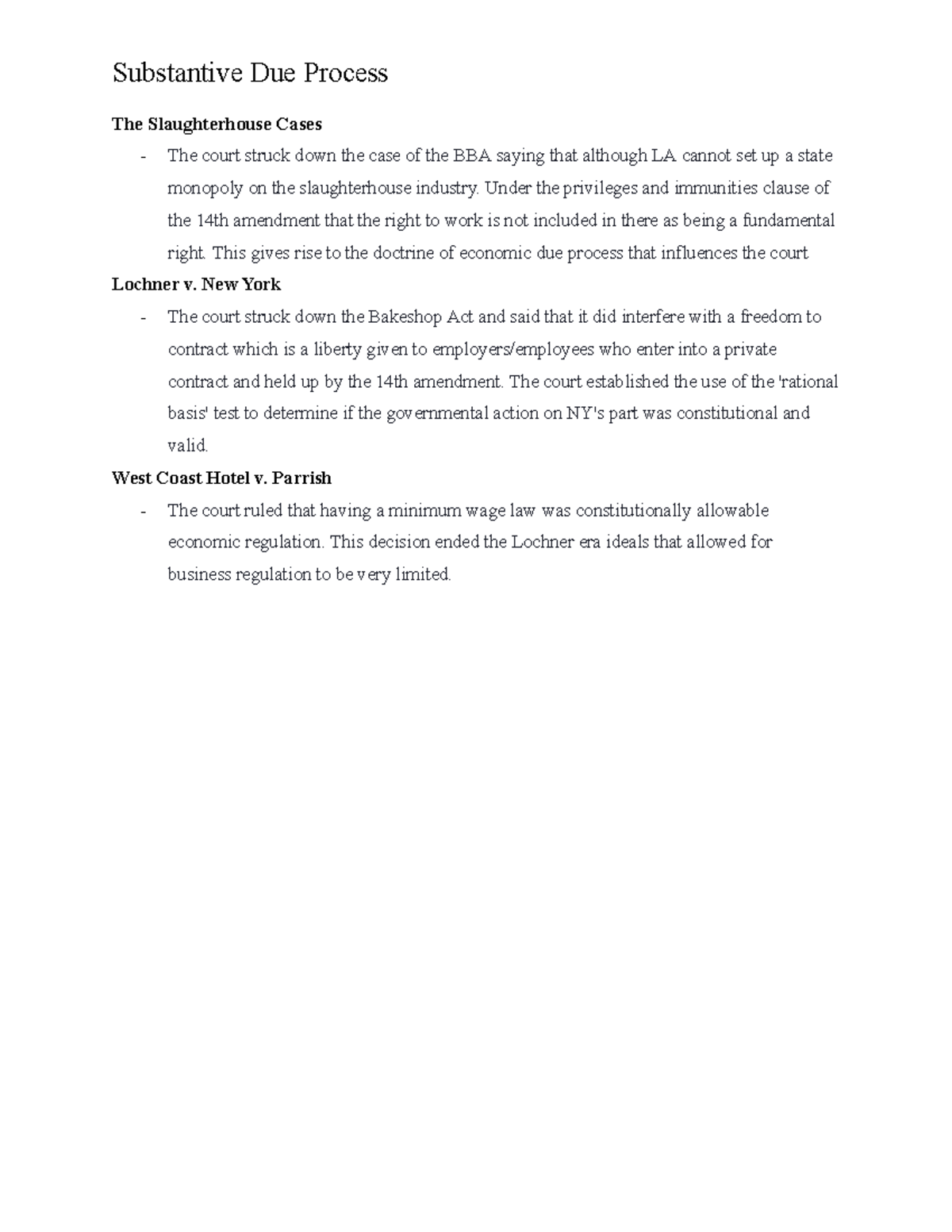 POLI 4030: Substantive Due Process and Landmark Court Cases Analysis ...
