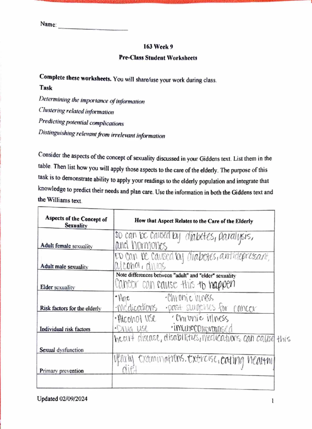 NUR 163 Week 7 - Mobility Homework Assignments and Tasks - Studocu