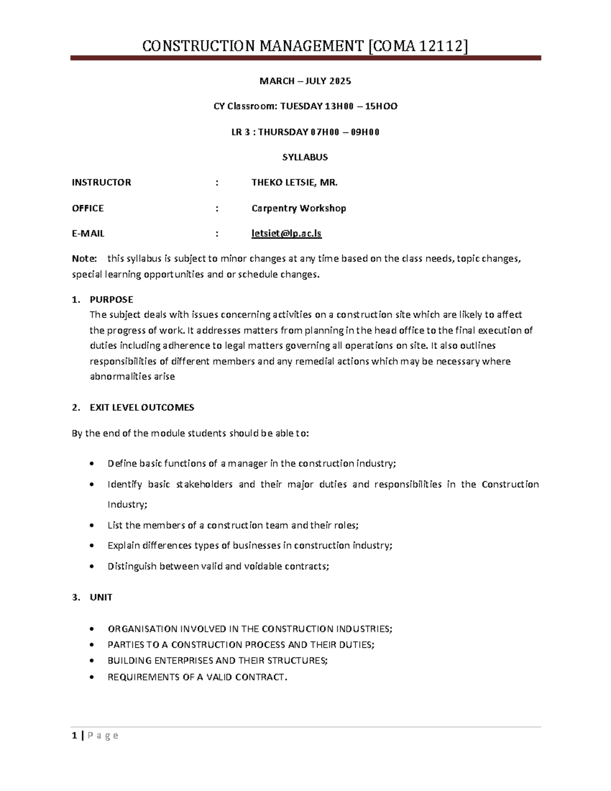 Construction Management Study Guide COMA 12112 (Mar-Jul 2025) - Studocu