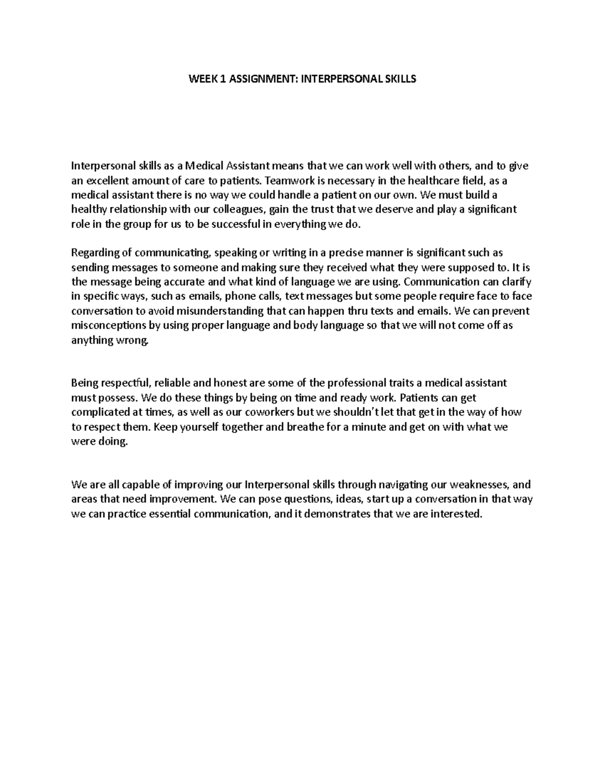 WEEK 1 Assignment Interpersonal Skills - WEEK 1 ASSIGNMENT ...
