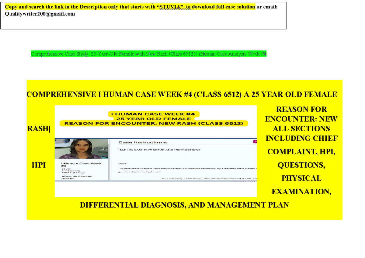 25 Year Old Female with New Rash (Class 6512) i Human Case Analysis ...