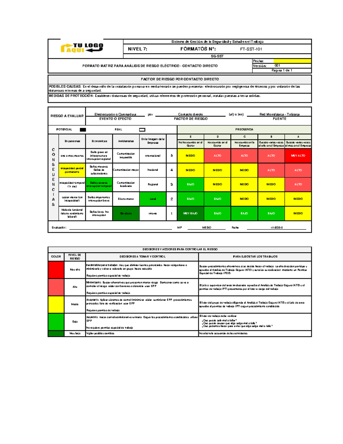 Formato de Matriz para Análisis de Riesgo Eléctrico - Contacto Directo - Document Preview