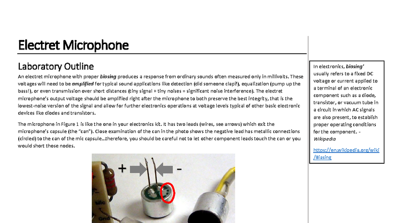 Electret Microphone Lab Outline (ECE 110) - Studocu