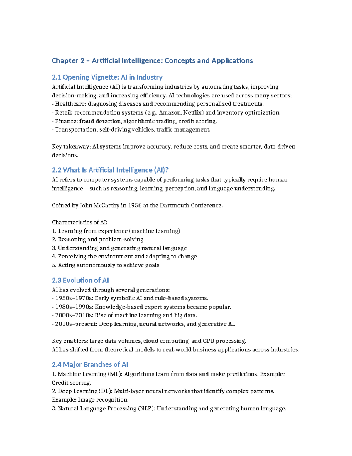 Chapter 2 Detailed Notes: AI Concepts & Applications (AI 101) - Studocu