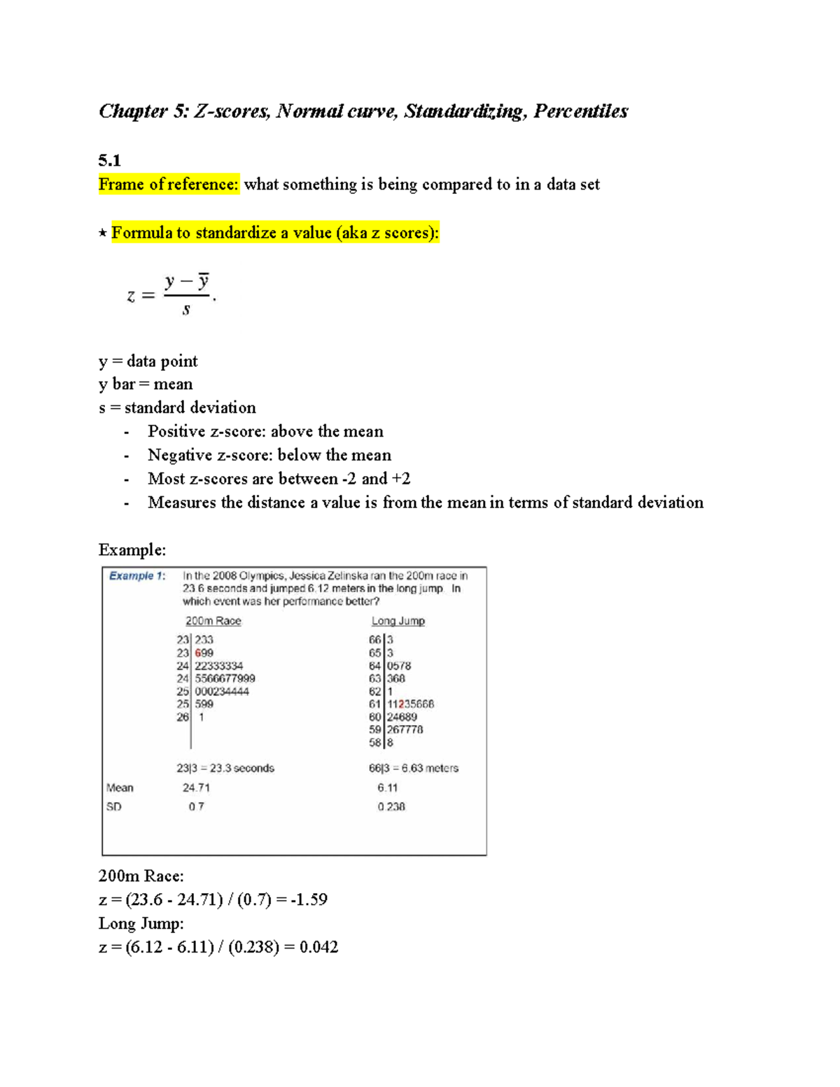 Chapter 5 Notes: Normal Curve, Standardization & Percentiles - Studocu