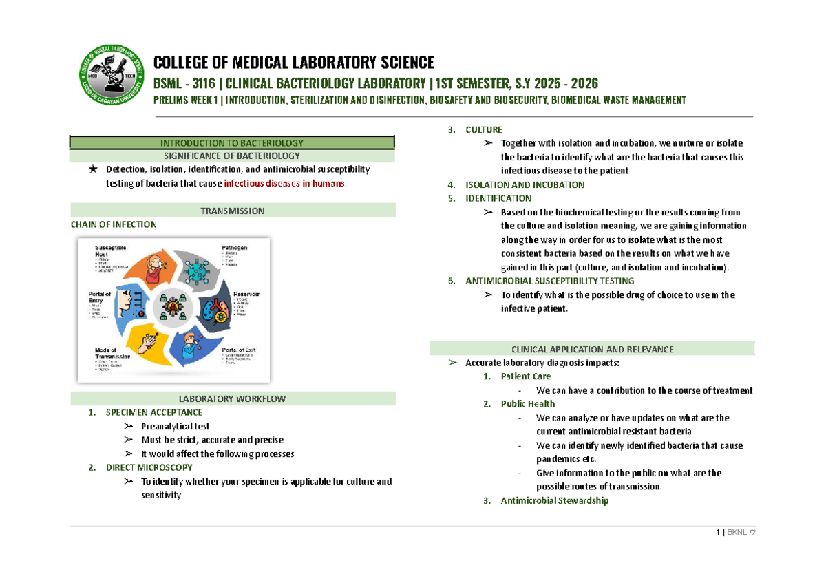 BSML 3116 Clinical Bacteriology Lab Prelims Week 1: Intro & Safety ...